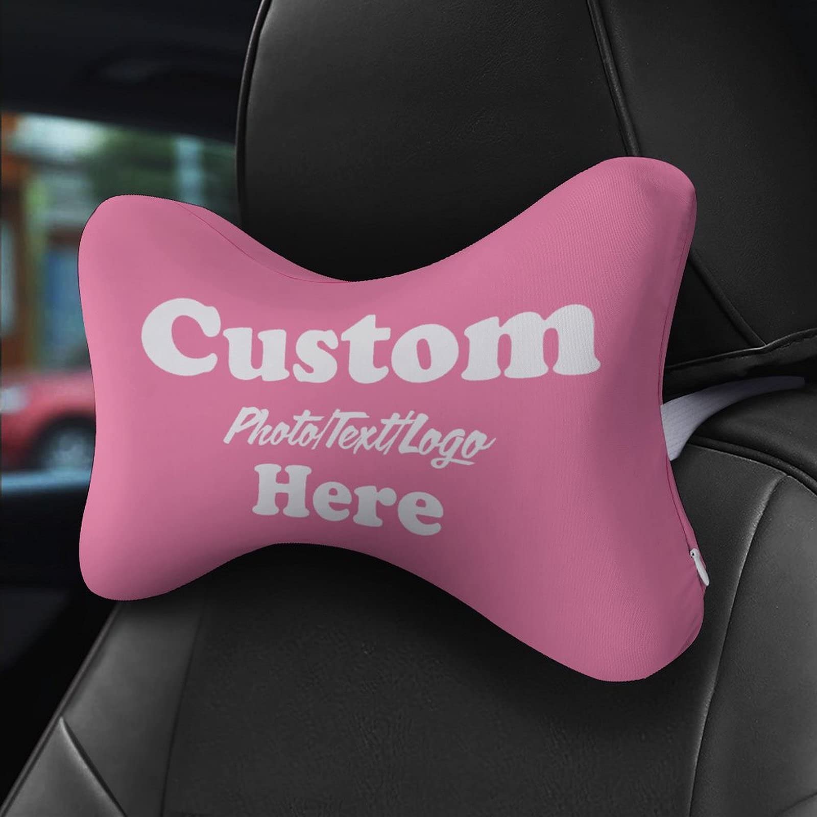 Custom Memory Foam Car Headrest Pillow with Personalized Text/Image - 2 Pack Pink Neck Support for Travel, Office & Home Use - Ergonomic Vehicle Seat Cushion for Comfort & Pain Relief