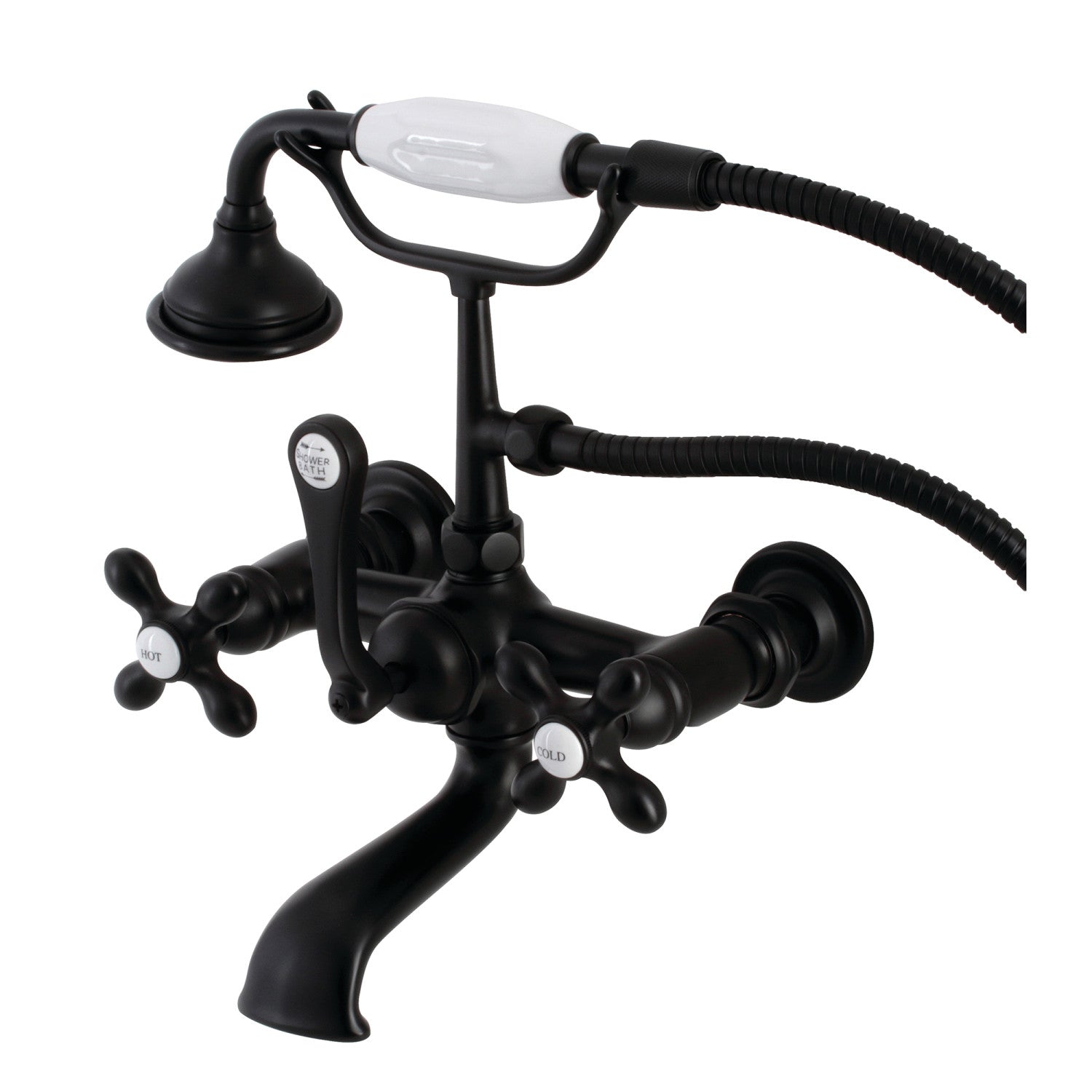 Vintage Matte Black Clawfoot Tub Faucet with Hand Shower - 3-Handle Wall Mount 2-Hole Design for Bathroom & Luxury Spa Experience