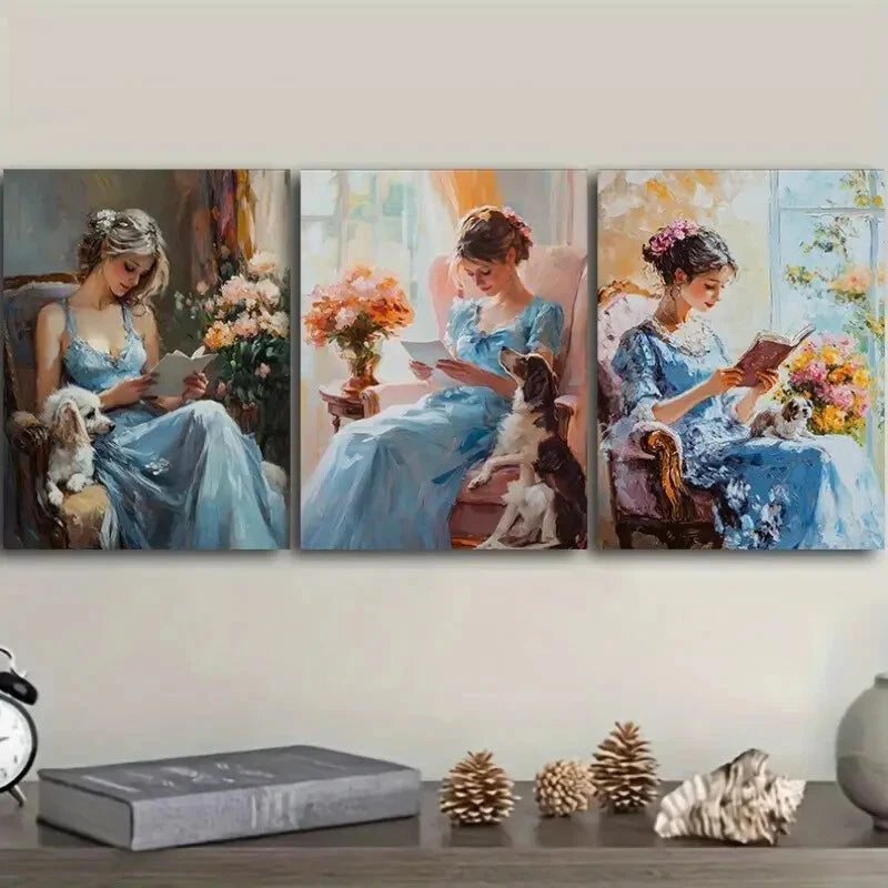3-Piece Afternoon Time Girl Wall Art Set - Framed Canvas 40x60cm (16x24in) - High Quality Print - 100% Australian Made - Ready to Hang - Perfect for Living Room, Bedroom & Office Decor