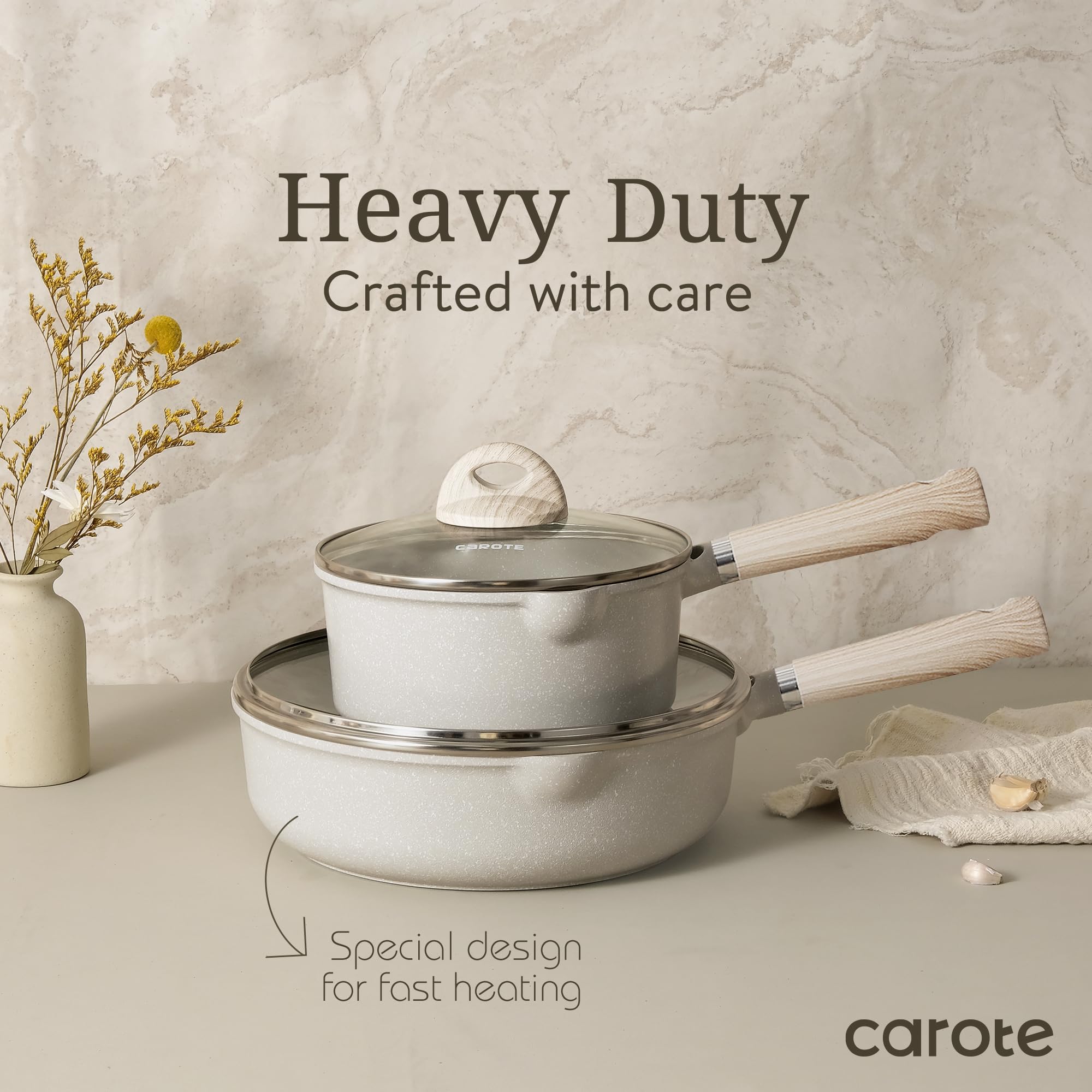 CAROTE 21-Piece Nonstick Pots and Pans Set - White Granite Induction Cookware with Frying Pans & Saucepans (PFOS & PFOA Free) - Perfect for Home Cooking, Family Meals & Professional Kitchens
