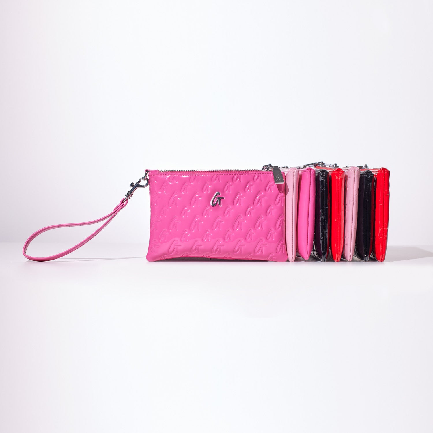Mini Monogram Silver Wristlet Mirror with Hot Pink Accent - Perfect for Parties, Clubbing & Evening Events