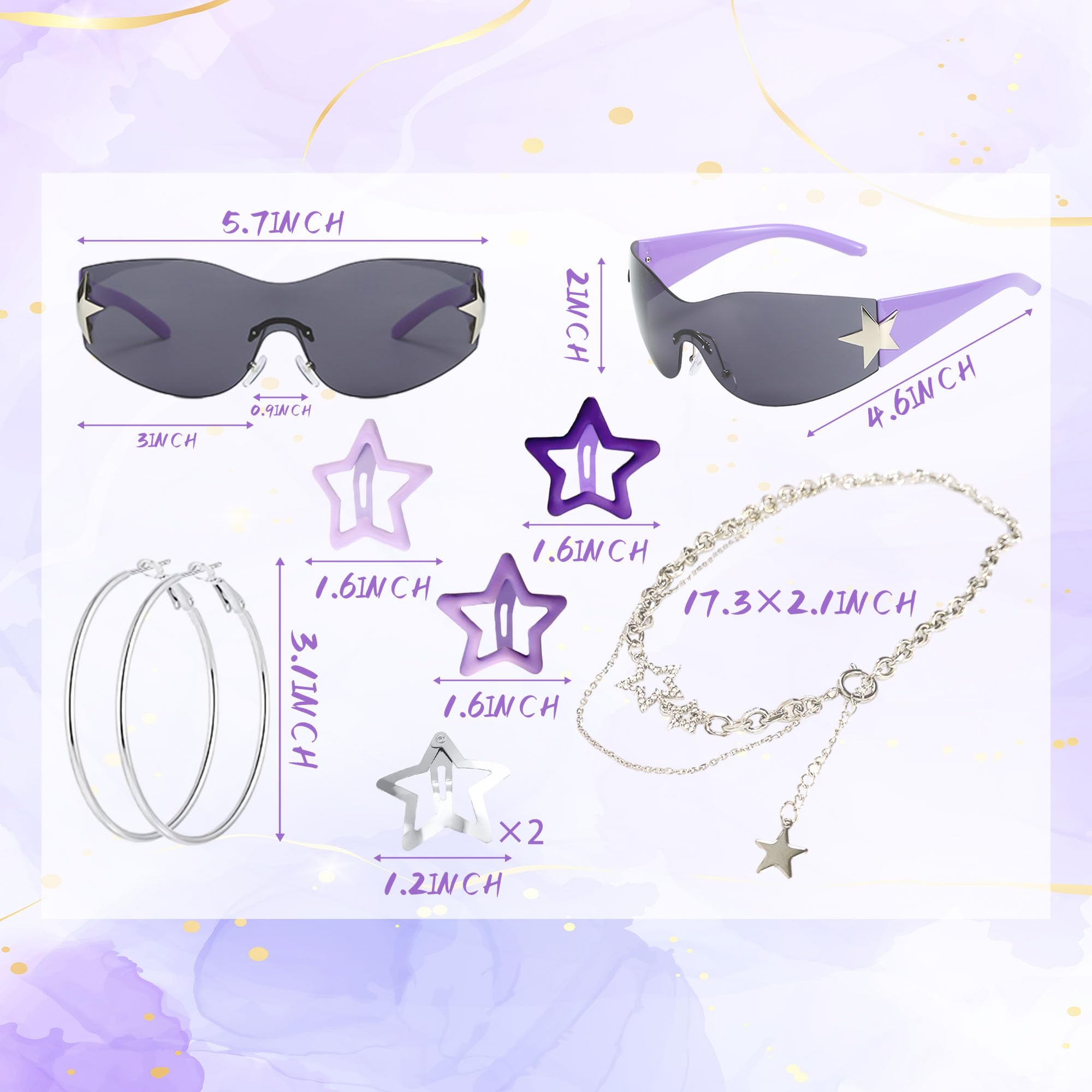 LaVenty Purple Star Hair Clips - Y2K Emo Disco Hair Accessories for Women & Teens | Perfect for Parties, Concerts & Retro Fashion