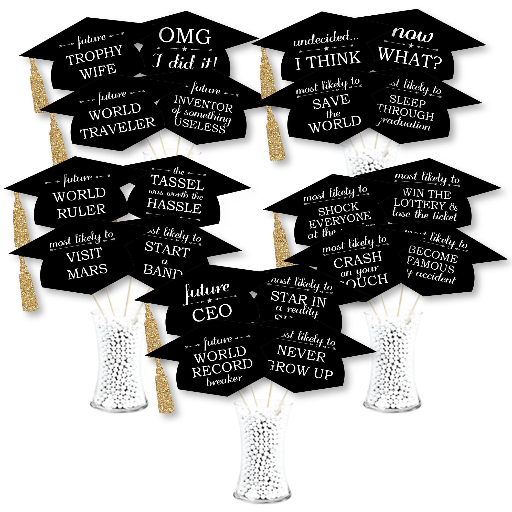 Funny Graduation Caps - Gold Photo Booth Props for Graduation Party Decorations - Set of 20 - Perfect for Graduation Photos, Commencement Celebrations & School Events