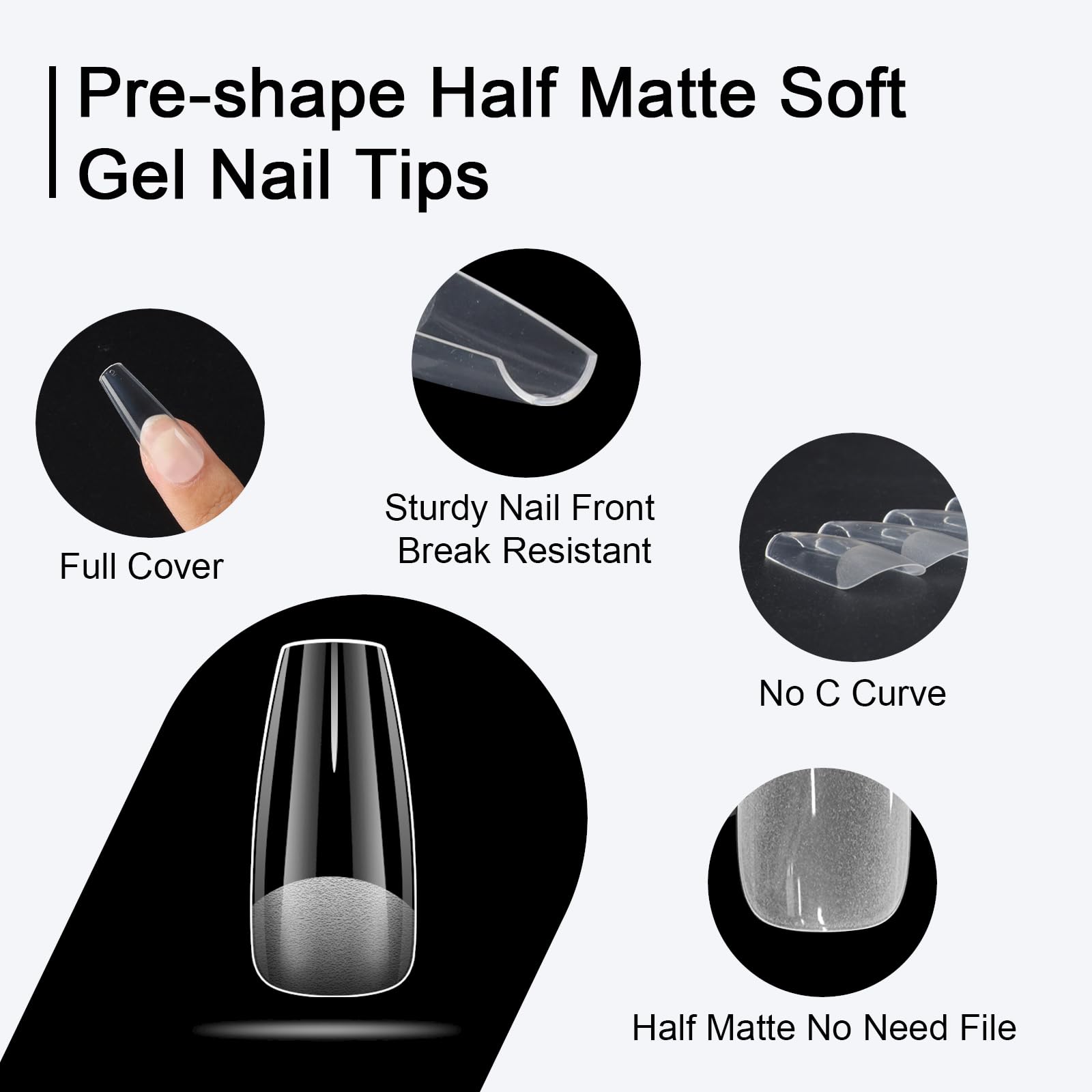 Long Coffin Fake Nail Tips 600pcs - 10 Sizes Matte Soft Gel Nails for Home Salon & DIY Manicure