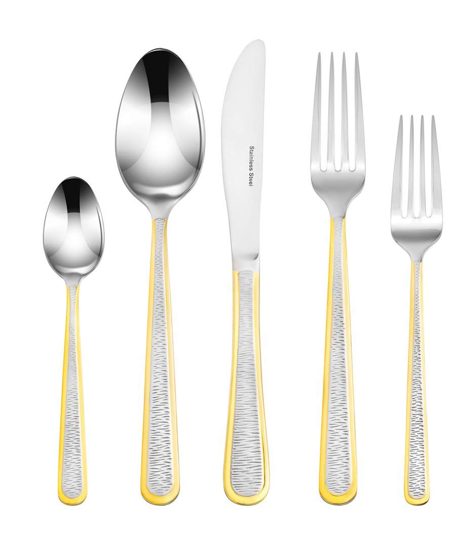 Venezia Collection 45-Piece Gold Flatware Set for 8 - 18/10 Stainless Steel Luxury Cutlery with 24K Gold Accents - Perfect for Formal Dining, Wedding Gifts & Elegant Dinner Parties