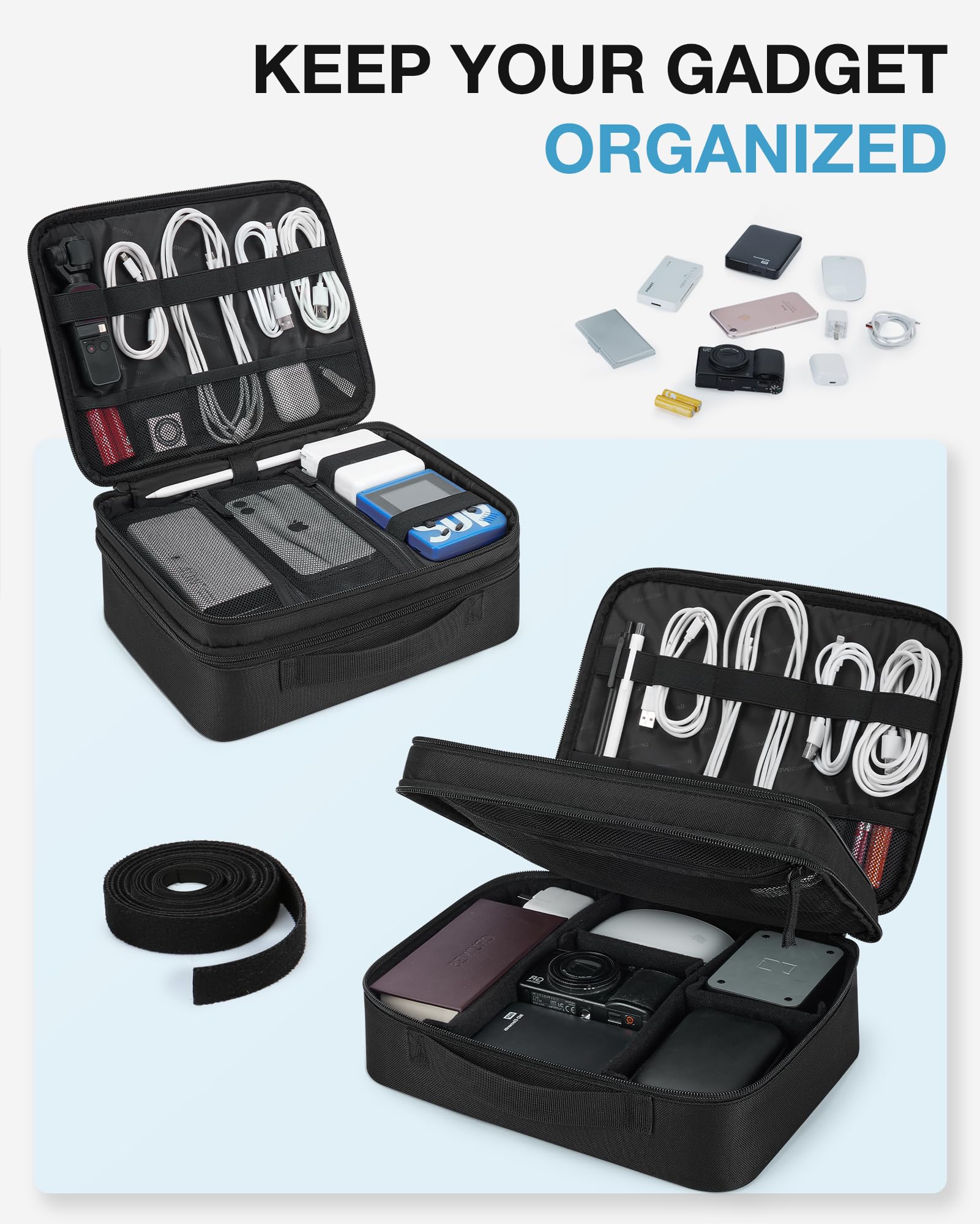 Bagsmart Large Double Layer Electronic Organizer Bag - Travel Cable Organizer for iPad, Chargers, Hard Drives & Accessories | Perfect for Business Trips, Daily Commute & Home Storage