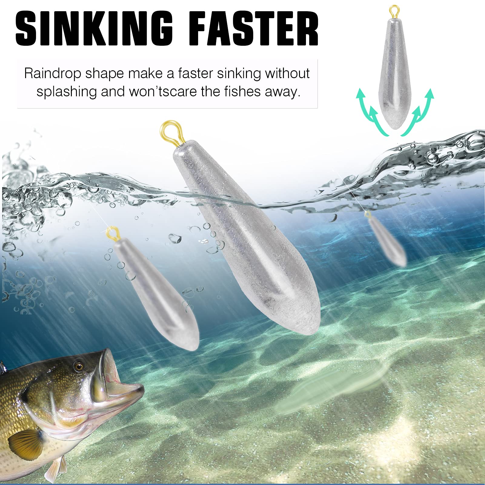 AMYSPORTS Drop Shot Fishing Weights Kit - Lead Sinkers for Bass, Freshwater & Saltwater Fishing - Removable Streamlined Design for Casting - Perfect for River, Lake & Ocean Fishing Adventures