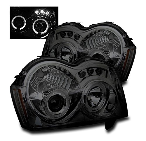 Halo LED DRL Projector Headlights - Smoke Lens - Compatible with 2005-2007 Jeep Grand Cherokee - Upgrade Your Off-Road Lighting for Night Driving & Adventure