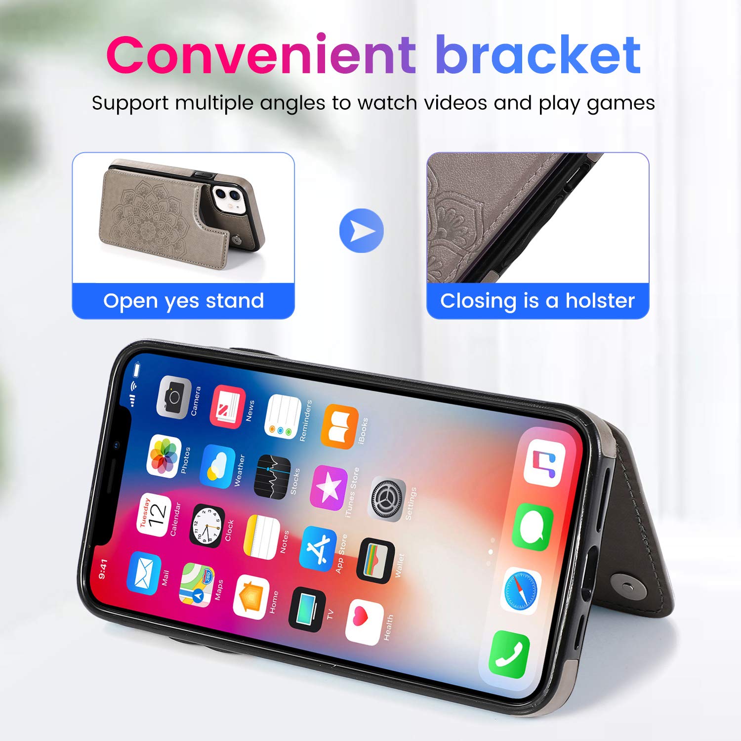 Premium iPhone 11 Leather Wallet Case with Credit Card Holder - Slim Protective Cover with 3 Card Slots for iPhone 11 6.1 Inch (Grey) | Perfect for Everyday Use, Travel & Business Meetings