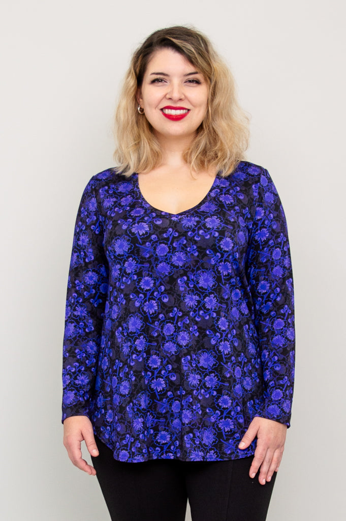Jackie Long Sleeve Top with Snow Flower and Bamboo Print - Women's Fashion Blouse for Casual Wear & Office Outfits - Final Sale