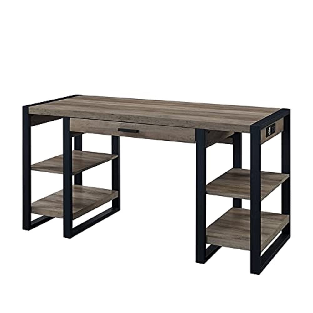 Walker Edison 60 Inch Industrial Wood Computer Desk with 4 Storage Shelves - Grey Wash Writing Desk for Gaming, Home Office & Command Center Workstation | Perfect for Small Spaces & Modern Workspaces