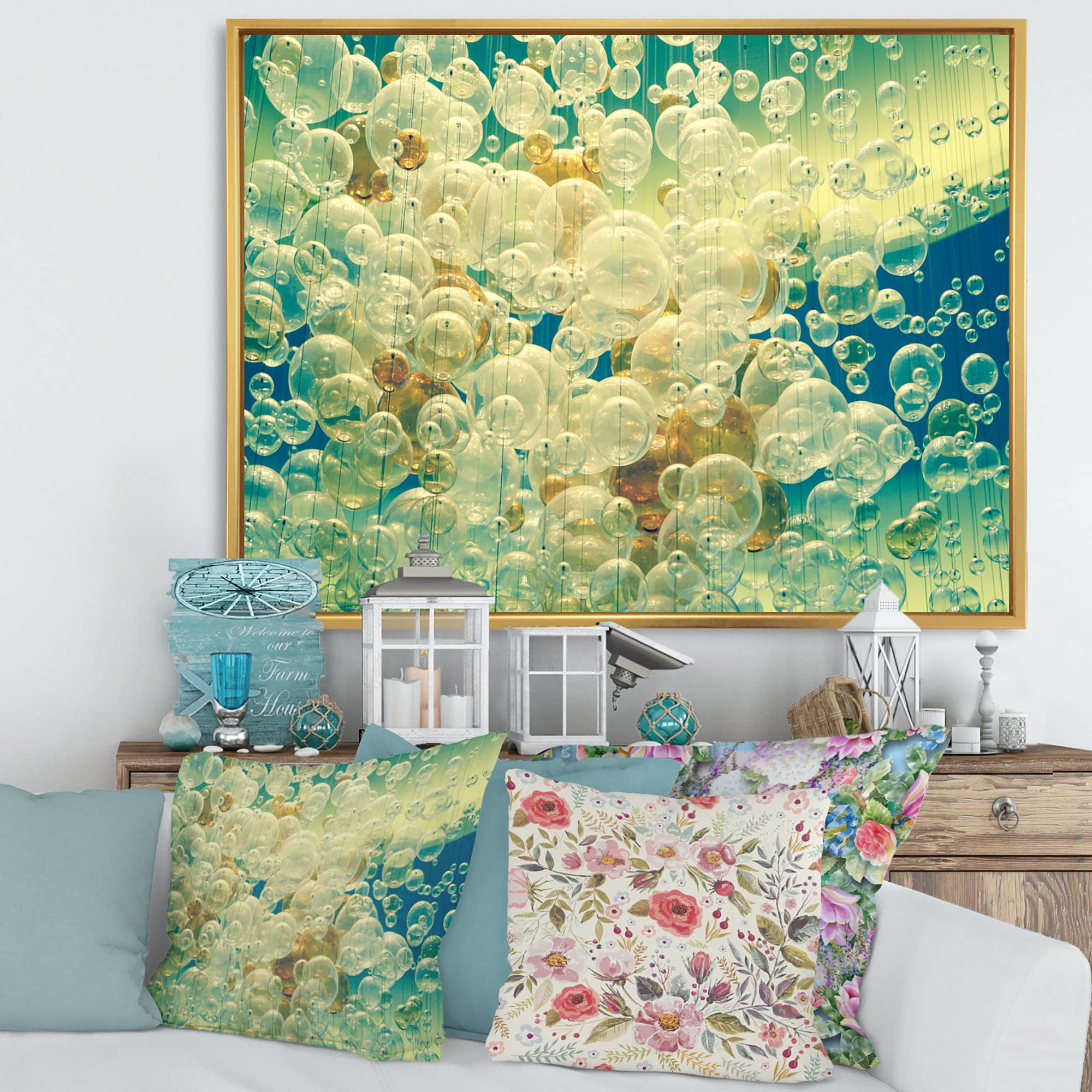 DesignQ Abstract Chandelier Ball Modern Framed Canvas Wall Art Print - Perfect for Living Room, Bedroom & Office Decor