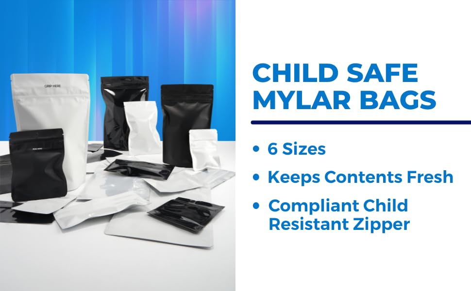 Premium Child-Resistant Mylar Bags - 1oz White Smell Proof Food Storage Bags (1000 Pack, 9