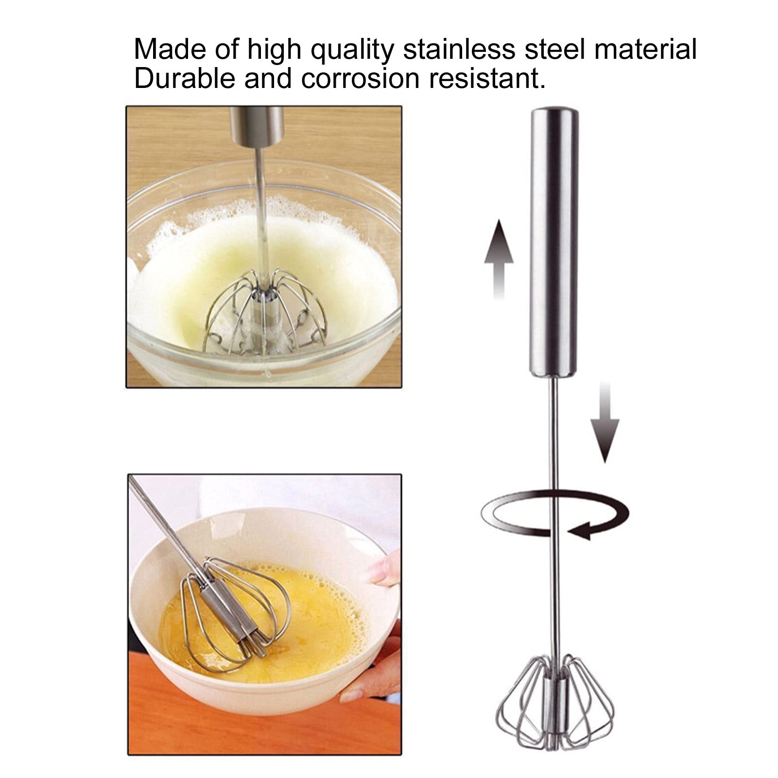 Premium Stainless Steel Egg Beater - 14 Inch Manual Egg Whisk Mixer for Baking, Cooking & Kitchen Essentials | Perfect for Home, Garden & Professional Use