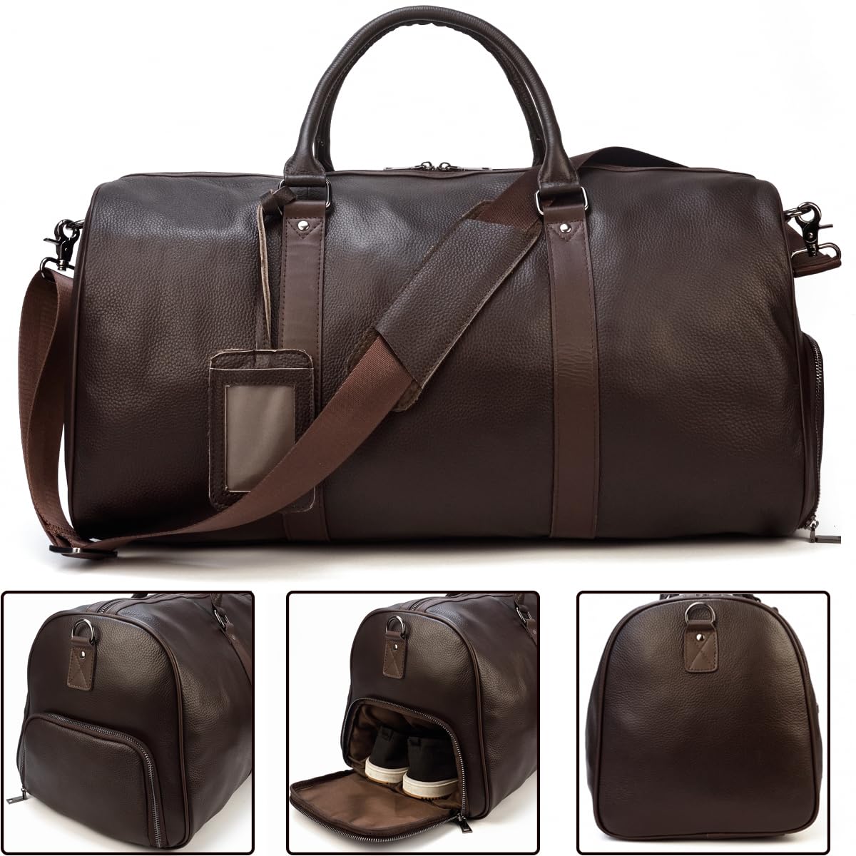 Premium Genuine Leather Travel Duffel Bag for Men & Women - Durable Overnight & Weekend Gym Bag - Sports Duffel with Spacious Compartments (9423 Brown) - Perfect for Business Trips, Gym Workouts & Weekend Getaways