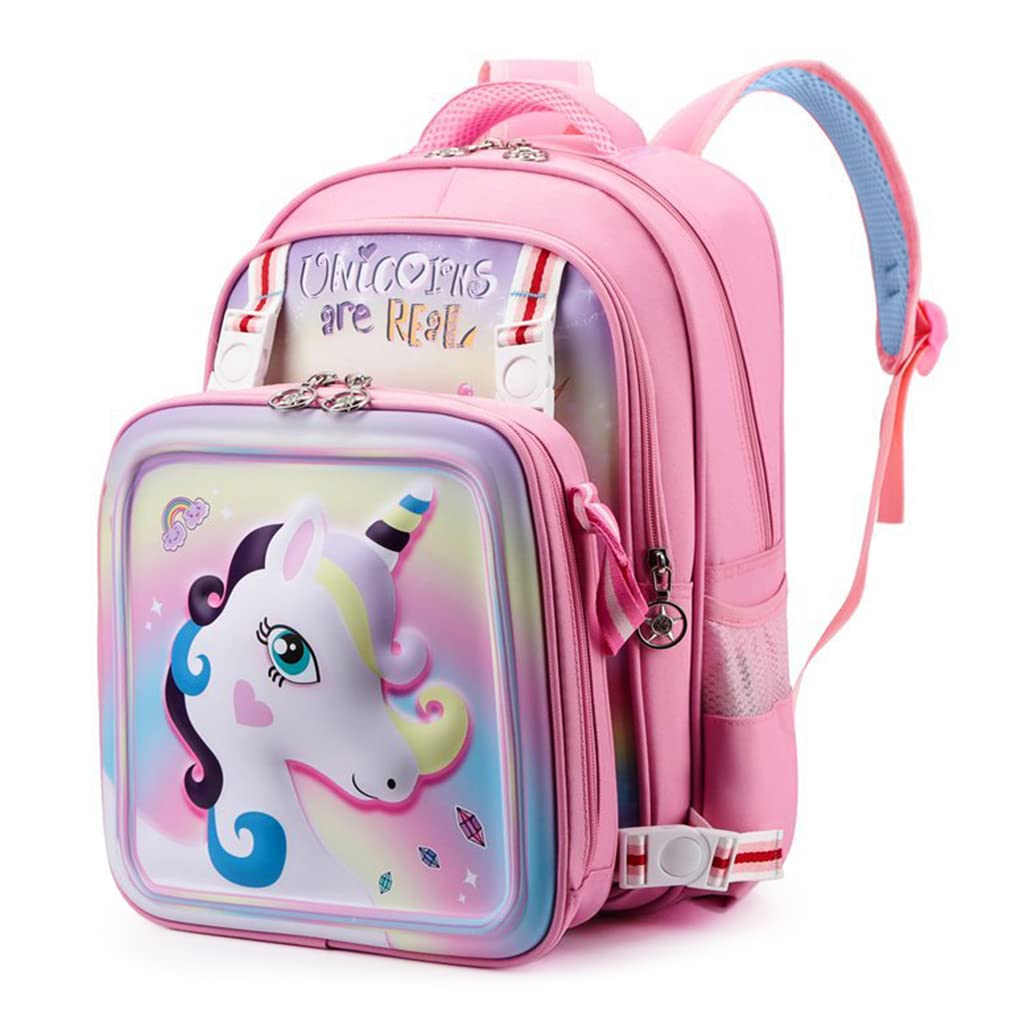 Venzina® 2 in 1 Unicorn Backpack & Messenger Bag - 16 Inch Cute Cartoon School Backpack for Girls, Kids Gift, Primary School Essentials (Pink) - Perfect for School, Travel & Daily Use