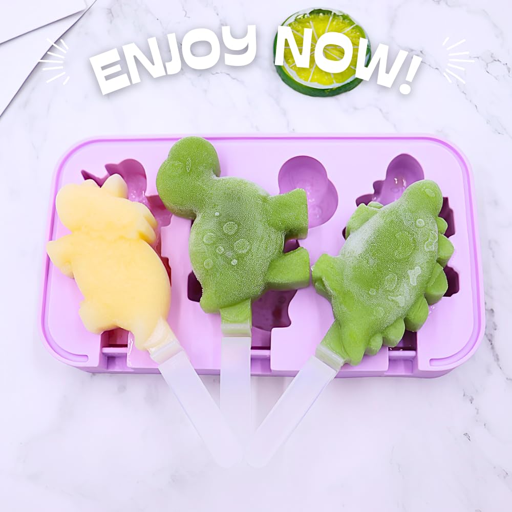 KAISHANE Dinosaur Silicone Popsicle Molds - BPA Free Reusable Ice Pop Maker for Kids, Toddlers & Homemade Treats - Perfect for Summer Snacks, Birthday Parties & Family Fun
