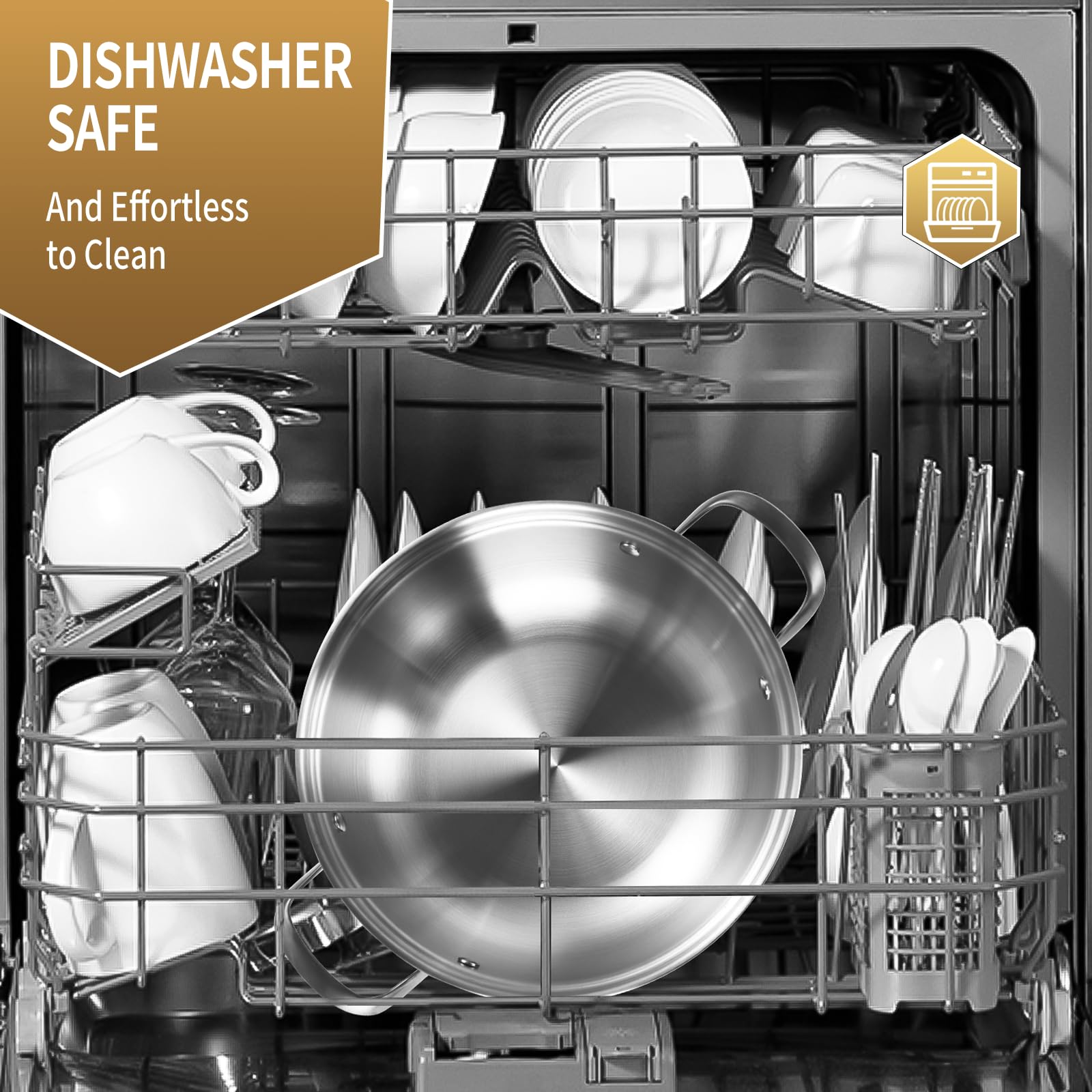 LOLYKITCH 13 Inch Tri-Ply Stainless Steel Sauté Pan with Lid - 5 Quart Nonstick Induction Cookware, Oven & Dishwasher Safe - Perfect for Frying, Sautéing, Stir-Frying & Everyday Cooking