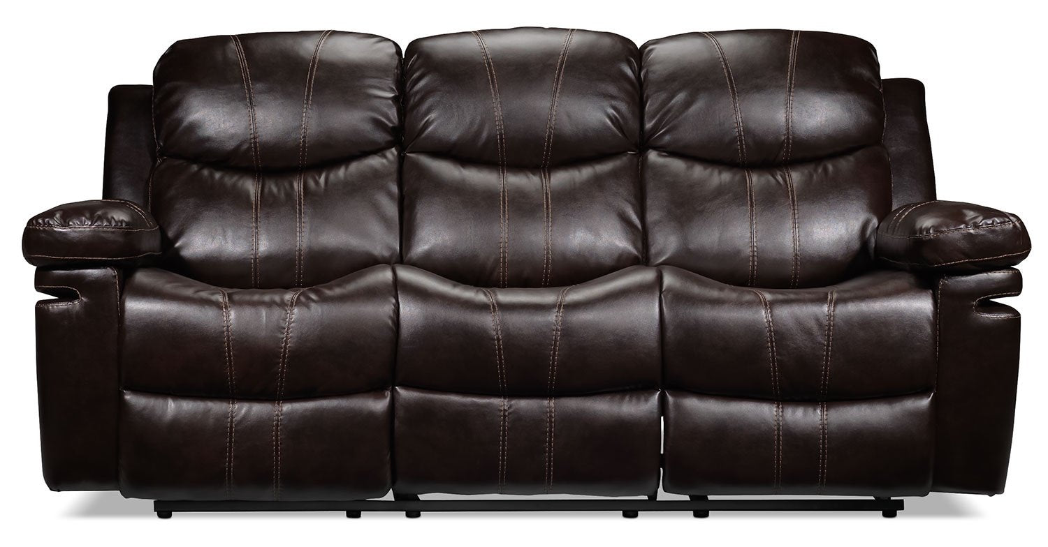 Barcelona II Reclining Sofa - Dark Brown Leather Living Room Couch for Home Theater & Family Relaxation