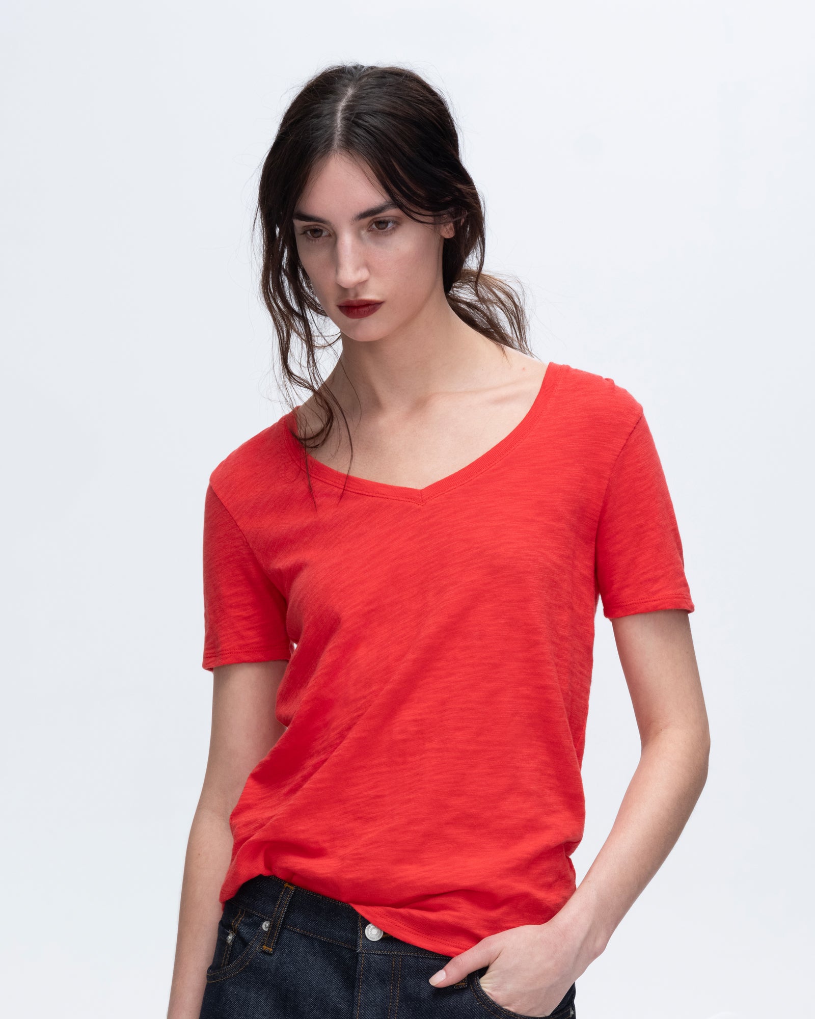 Slub Jersey Classic Short Sleeve V-Neck T-Shirt for Men - Soft Cotton Casual Tee in Cardinal Red | Perfect for Everyday Wear, Gym & Outings