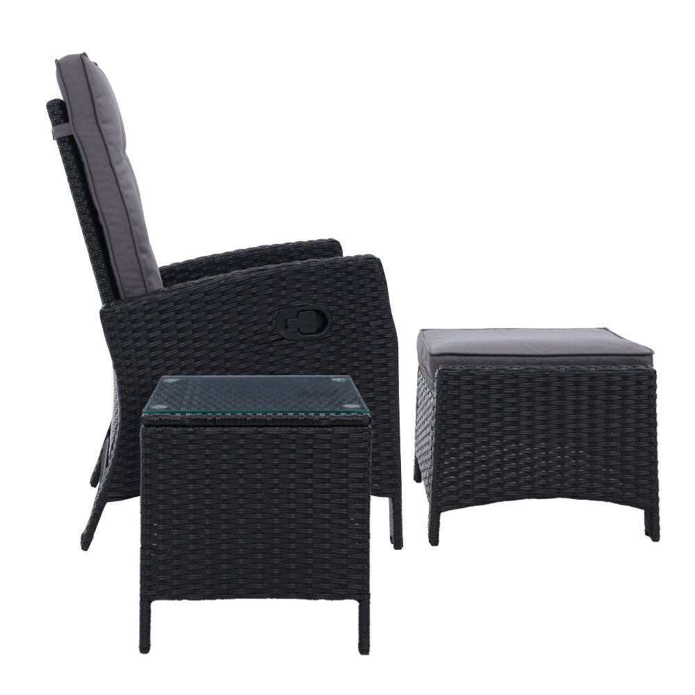 5-Piece Elise Outdoor Recliner Chair Set with Ottoman and Table - Black Patio Furniture for Backyard, Poolside & Garden Relaxation