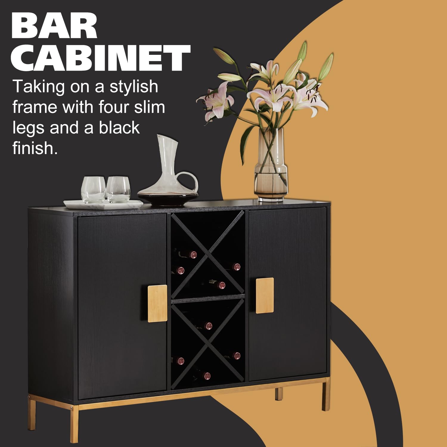 Kings Brand Furniture - Black Wine Liquor Bar Buffet Sideboard Cabinet with Wine Rack Storage for Kitchen & Dining Room | Perfect for Home Bar, Entertaining & Dining Room Organization