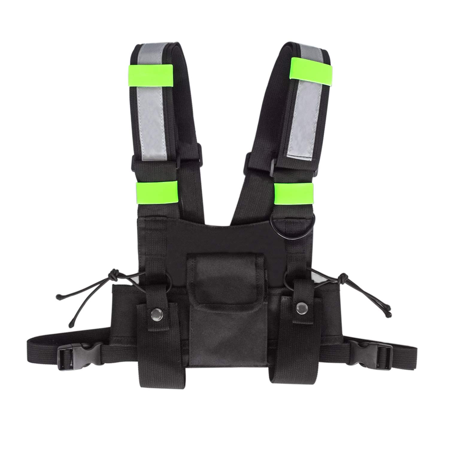 SHADDOCK Universal Yellow Reflective Radio Harness Front Pack Pouch Vest - Chest Bag Carry Case for Two Way Radio & Walkie Talkie - Rescue Essentials Gear for Hiking, Camping & Emergency Situations