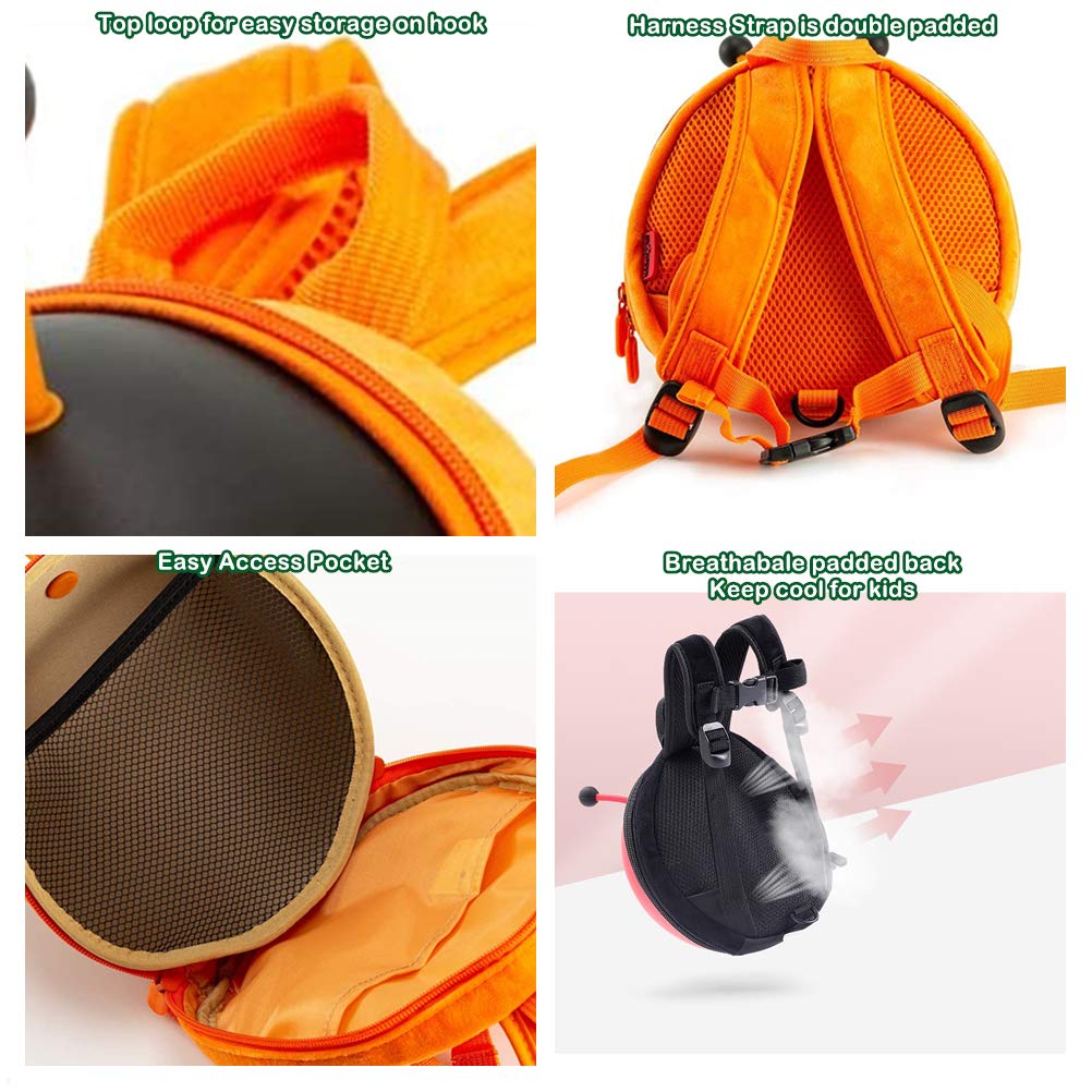 Small Ladybug Toddler Leash Harness Backpack - Anti-Lost Safety Walking Backpack for Kids (Orange) | Perfect for Outdoor Adventures, Shopping & Travel