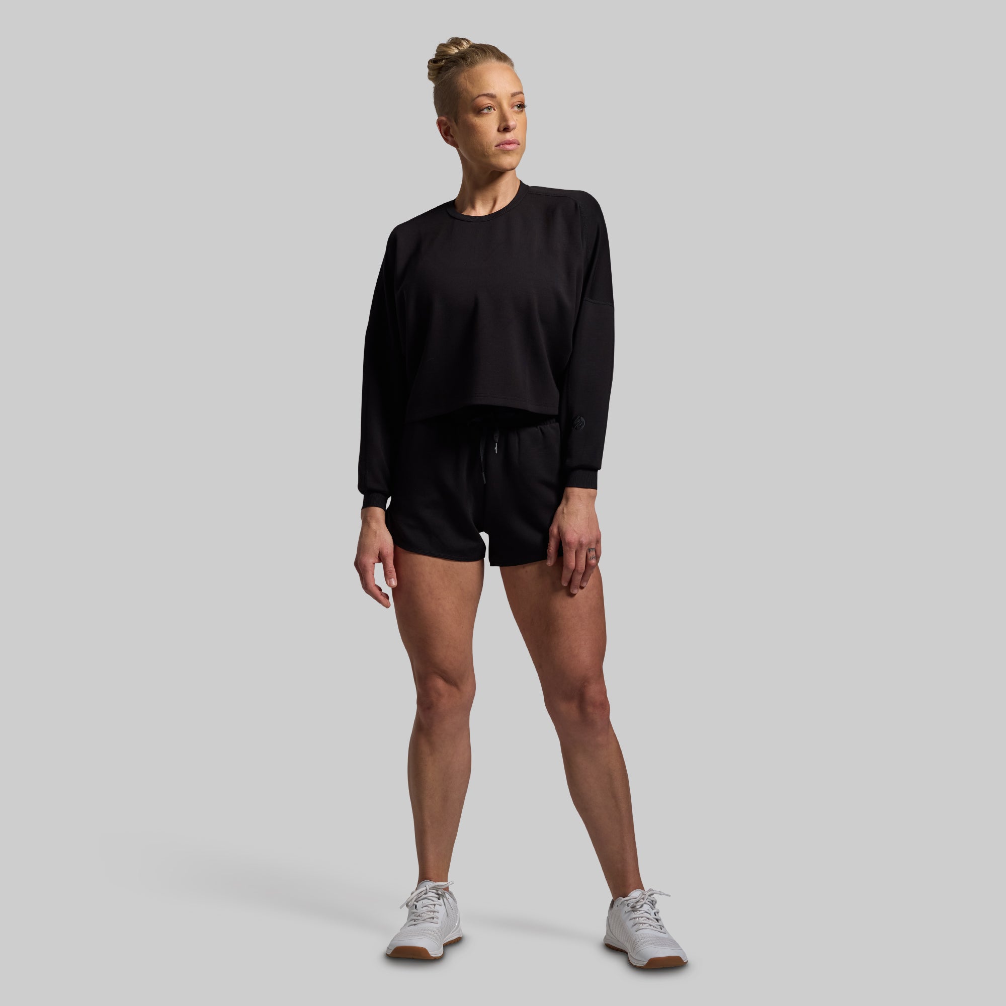 Lounge Lux Cropped Pullover Sweater - Soft Casual Black Sweatshirt for Women | Perfect for Yoga, Lounging & Everyday Wear