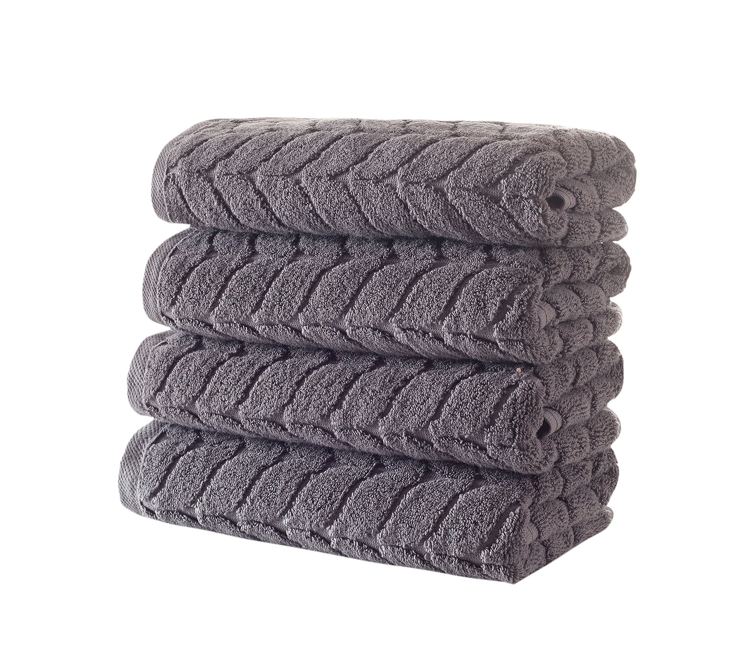 BAGNO MILANO Luxury Turkish Bath Towels Set - Ultra Soft Plush Jacquard, Quick Dry & Absorbent, 4-Piece Hand Towel Set (Grey) - Perfect for Spa, Bathroom & Hotel Use