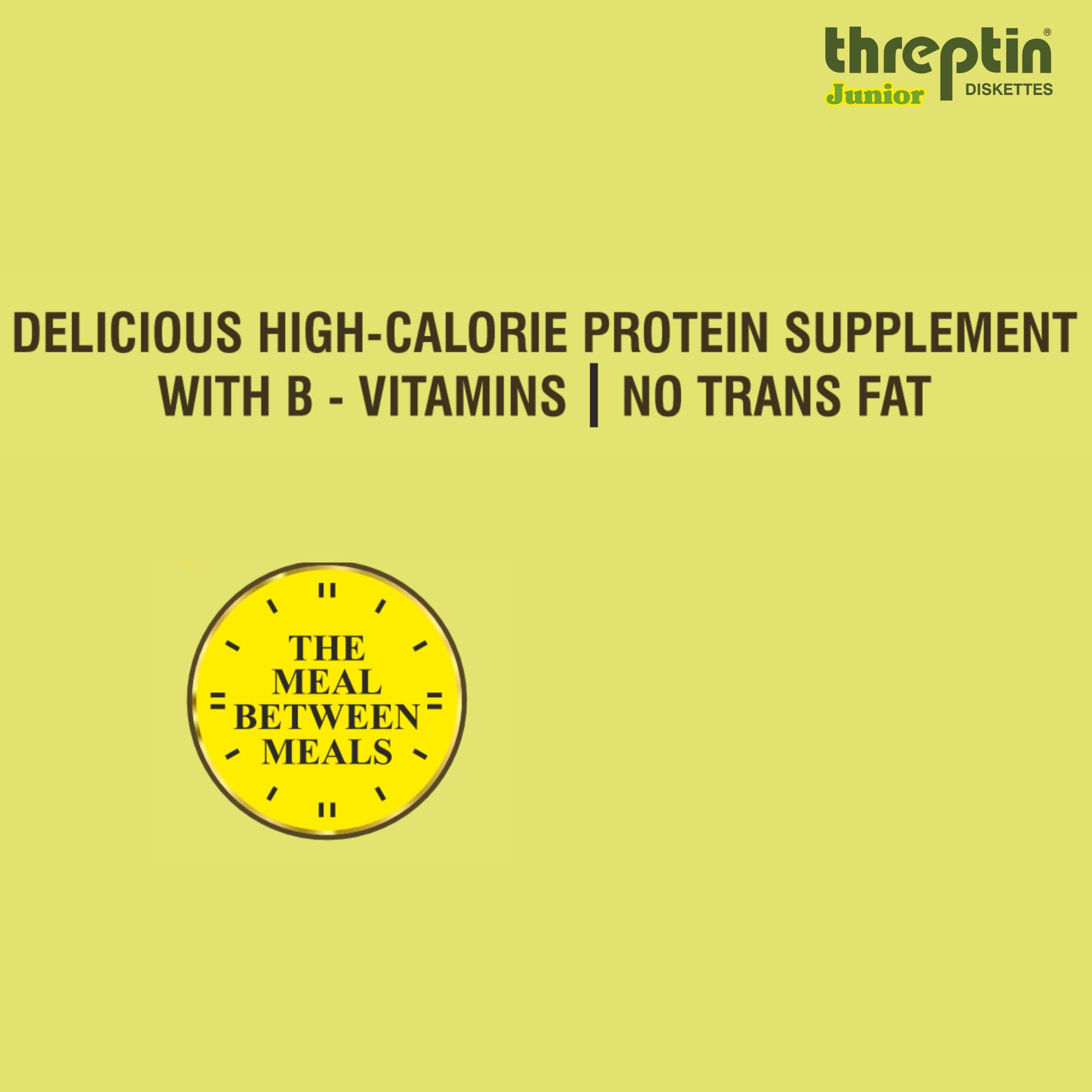 THREPTIN Junior-Protein Diskettes - Healthy Protein Snacks for Kids, 250g | Casein Protein with Calcium, Vitamins, Minerals, Shankhpushpi & Brahmi | No Maida, 100% Vegetarian | Perfect for School Lunch, After-School Snacks & Travel Nutrition