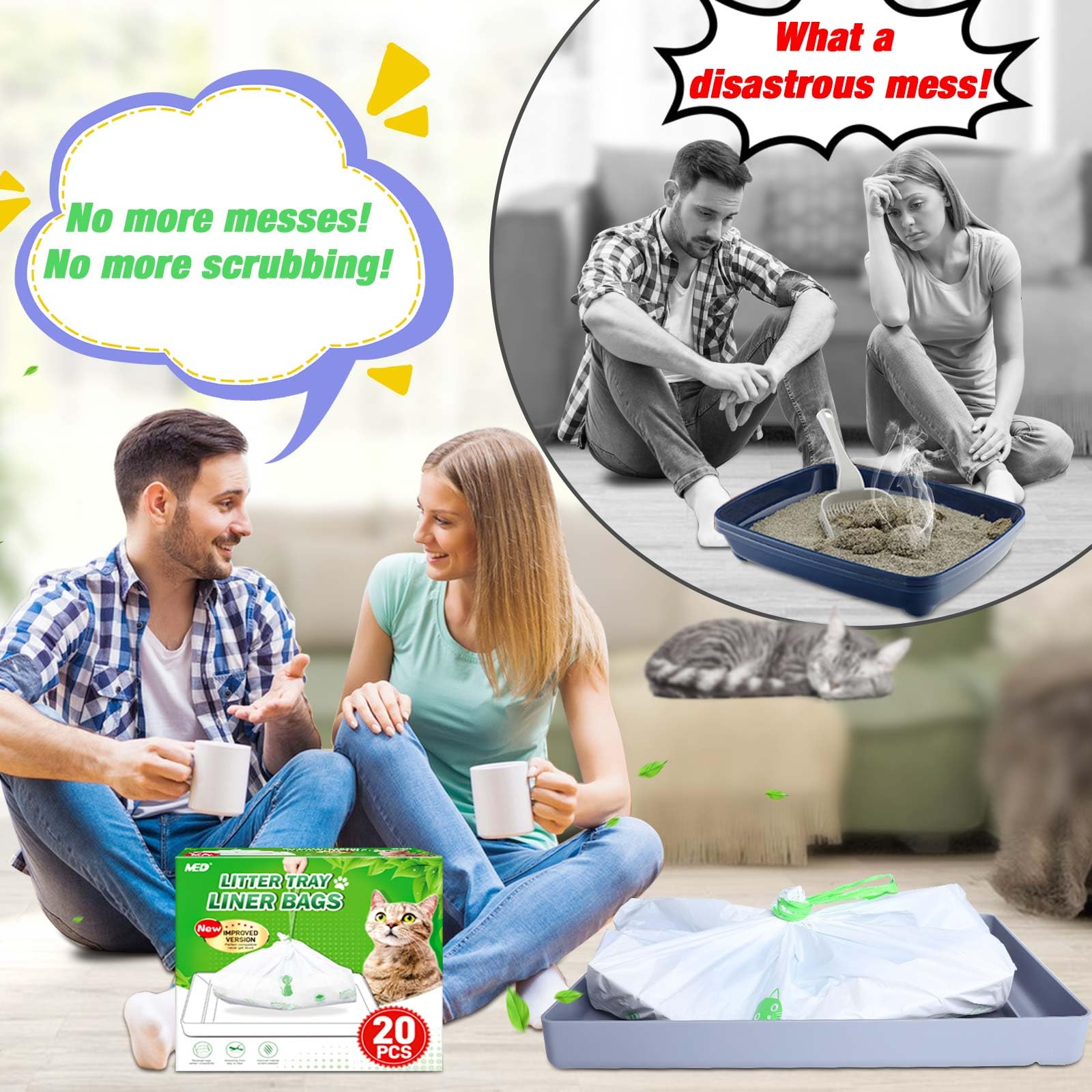 Pets Scoopfree Litter Box Liners - 20 Pack Rectangle Refill Tray Bags with Anti-Scratch Cardboard | Odor Control & Easy Cleanup for Cat Litter Boxes