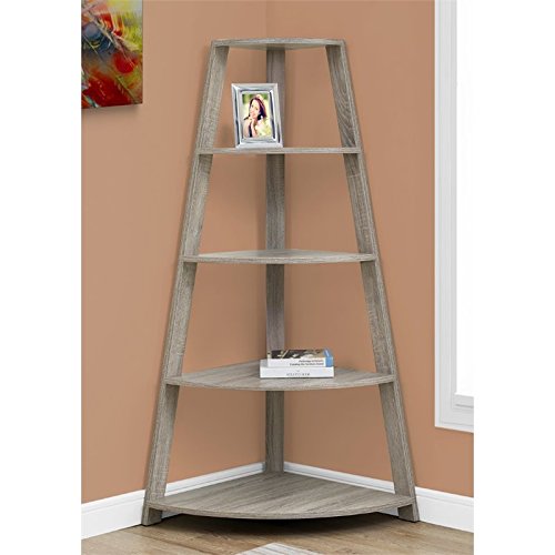 Pemberly Row 4 Shelf Corner Bookcase in Dark Taupe - Space Saving Bookshelf for Living Room, Bedroom & Office - Modern Wooden Storage Solution for Books & Decor