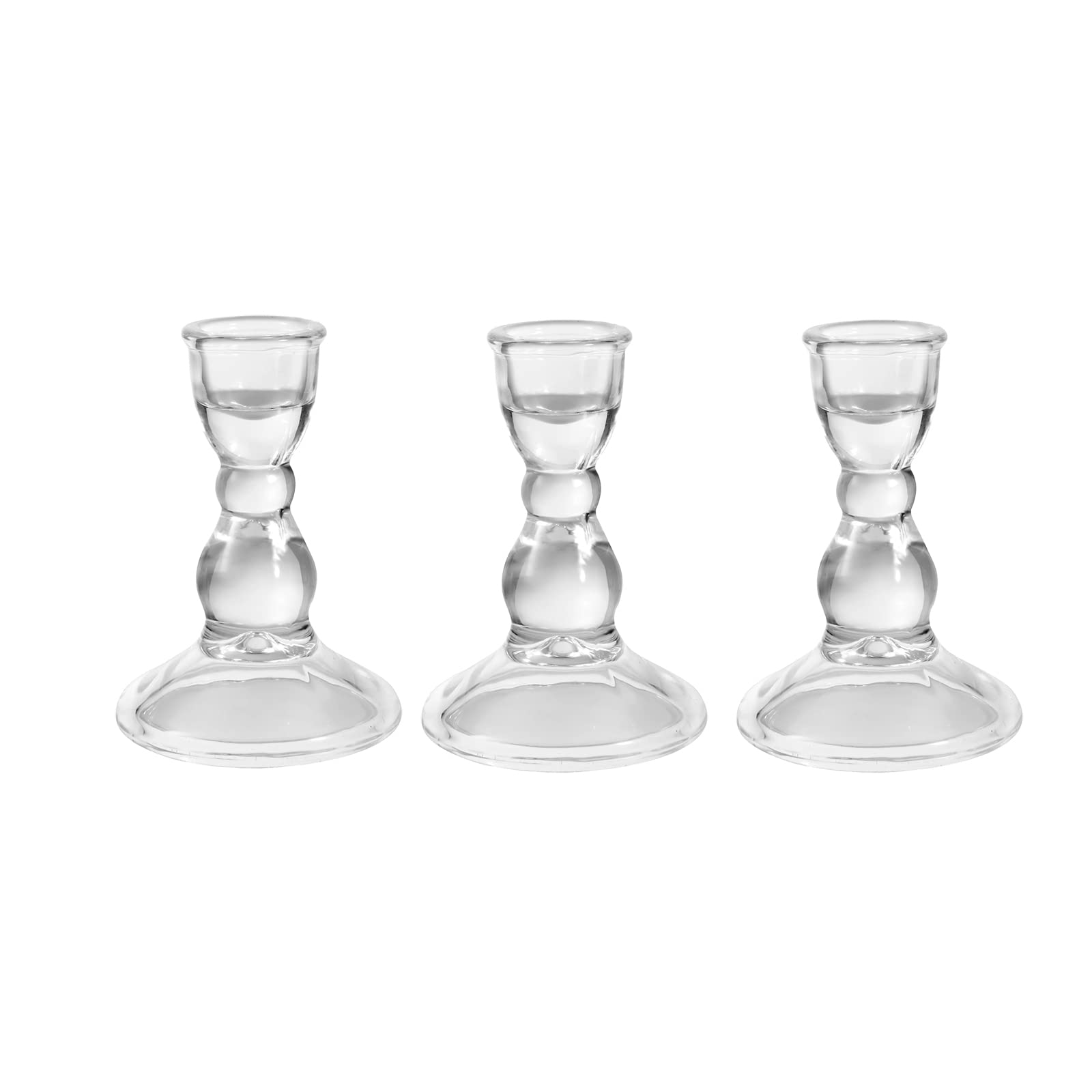 Clear Glass Taper Candle Holders Set of 3 - Wedding, Dining & Party Decor