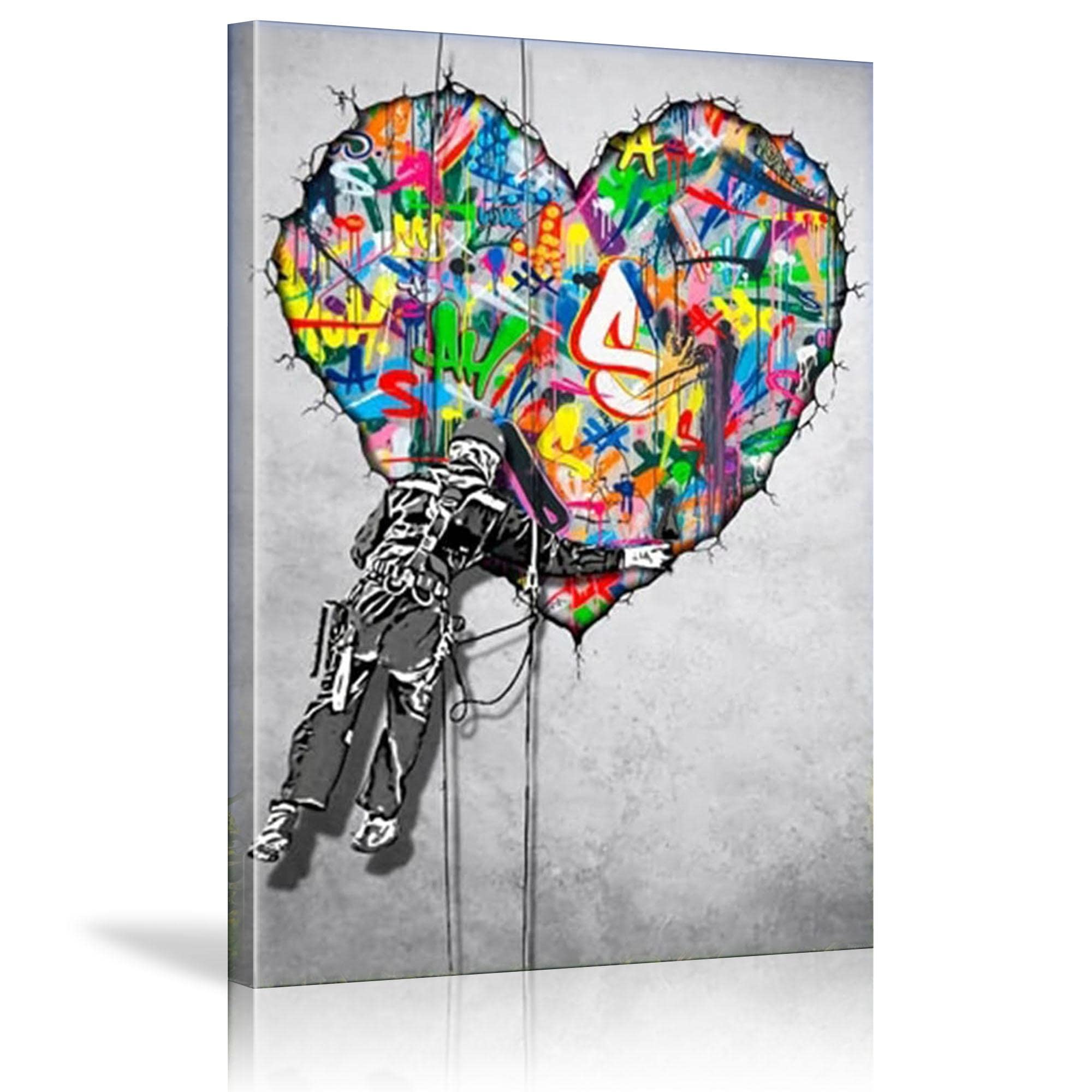 Banksy Graffiti Wall Art - Follow Your Dreams Monkey Canvas Painting - Large Size 90x170cm (35×67 inch) - Stretched & Framed Ready to Hang - Modern Home & Office Decor for Living Room, Bedroom or Studio