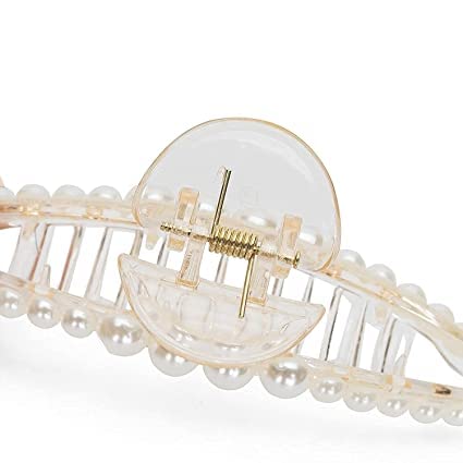 RedChimes Large Pearl Hair Claw Clip - 1 Piece White Hair Barrettes for Women & Girls, Strong Hold Thick Hair Clutches, Perfect for Updos, Ponytails & Everyday Hairstyles