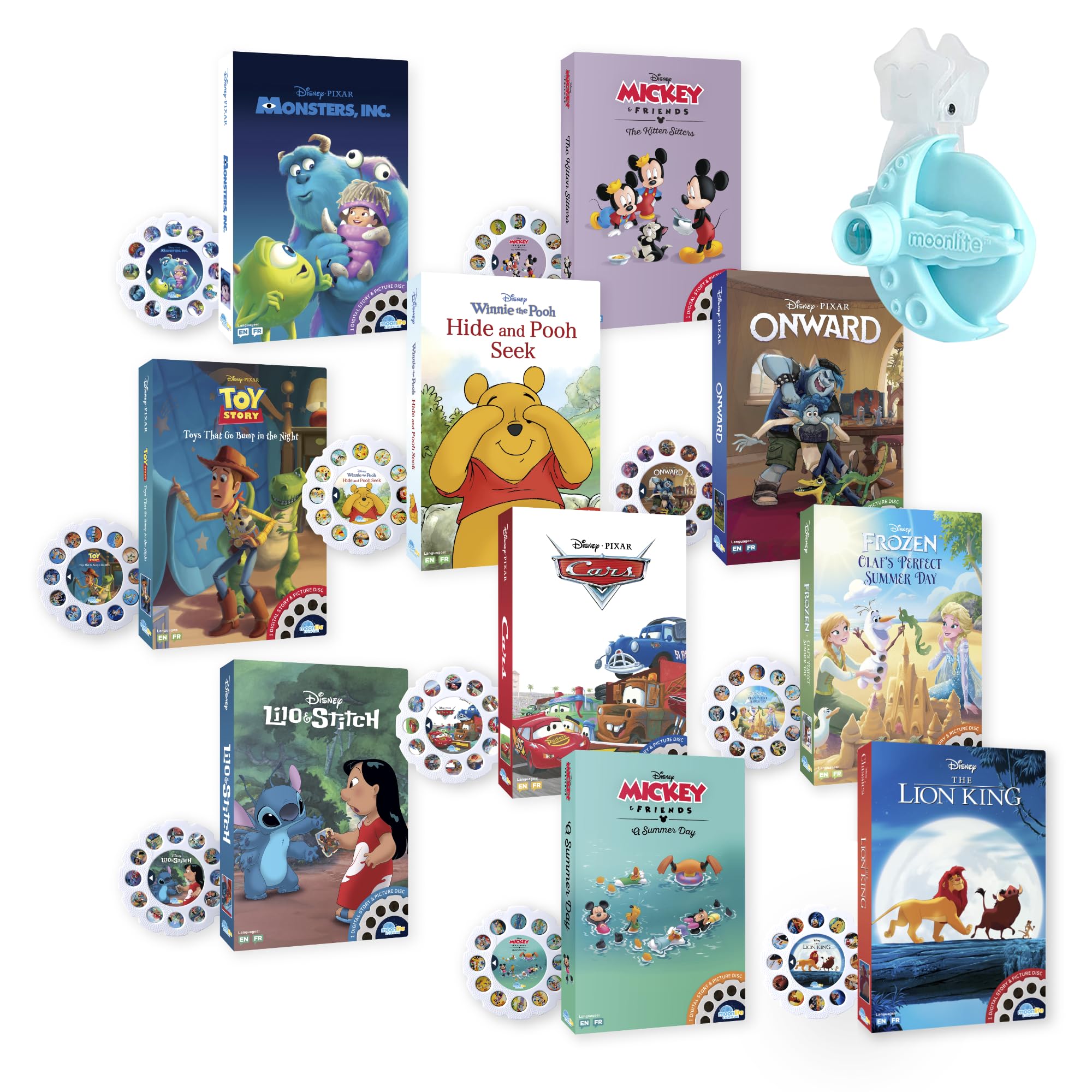 Moonlite Storytime Disney Megabundle - Mini Projector with 10 Classic Bedtime Stories for Kids Ages 1+ | Interactive Digital Storybooks with Fun Sound Effects | Perfect Learning Gift for Toddlers & Family Reading Time | Ideal for Bedtime, Travel & Early Childhood Education