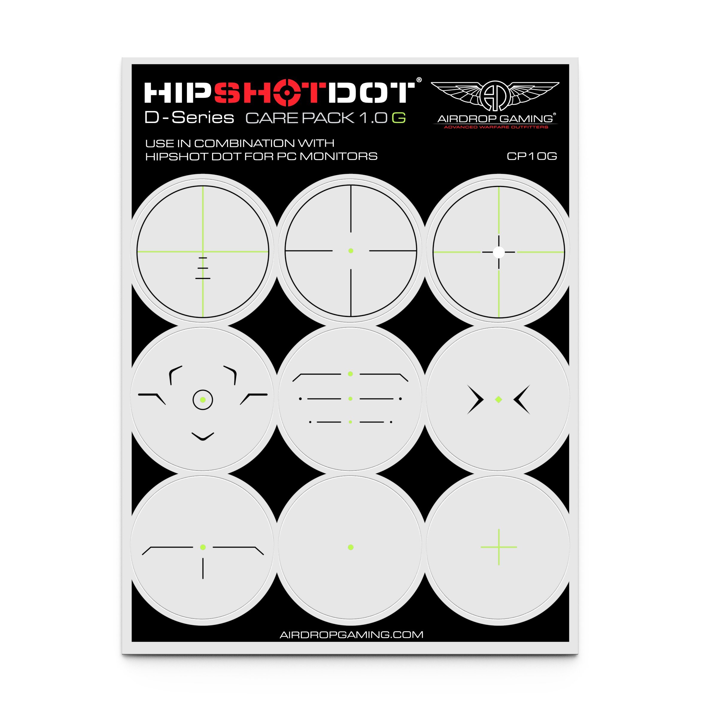 HipShotDot D-Series Care Pack - Reusable Transparent Gaming Aim Sight Decals for TV & Monitor - FPS Video Game Accessories Compatible with PC, Xbox, PlayStation (1 Pack, Green) - Perfect for Call of Duty, Fortnite & First-Person Shooter Games