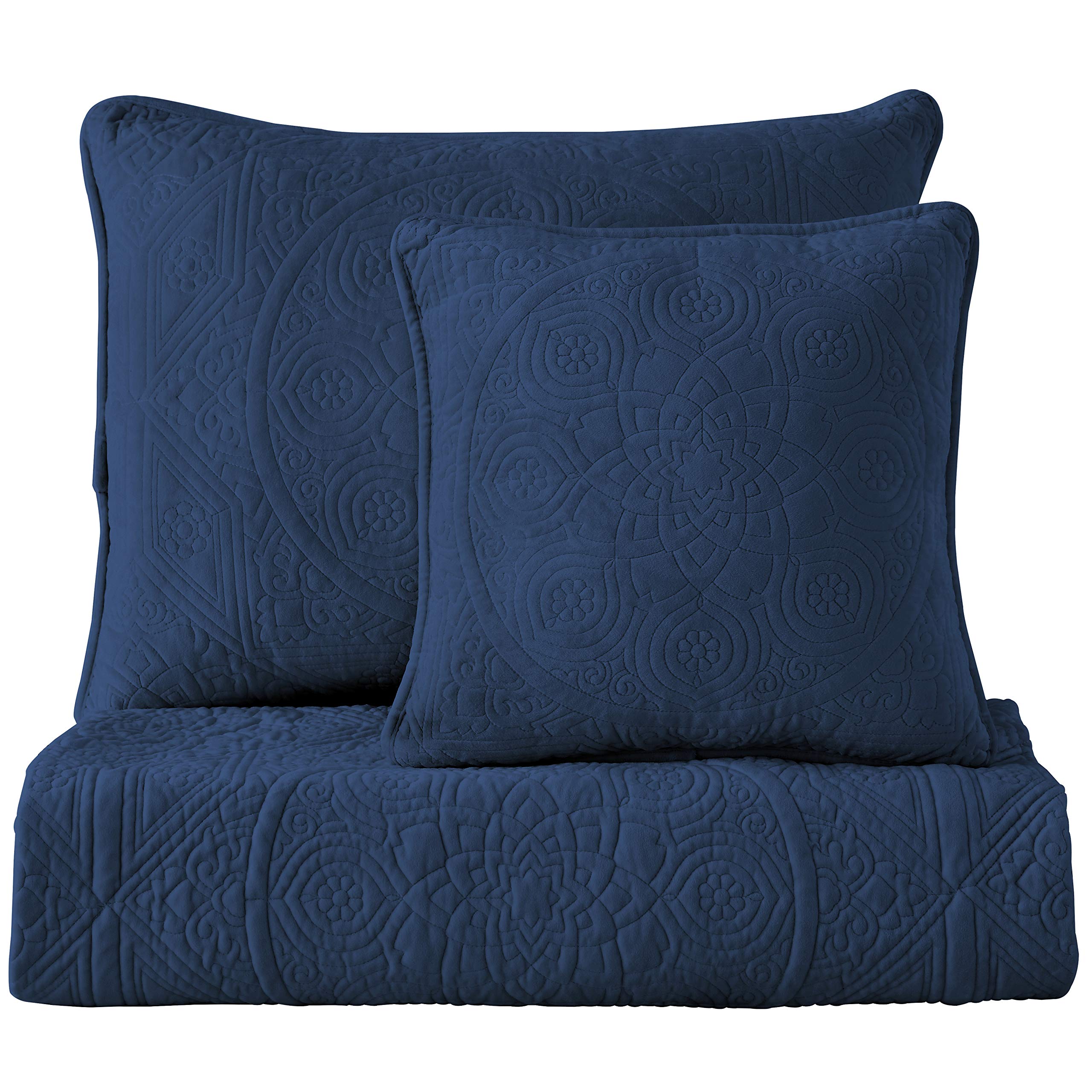 Premium Velvet Quilt - Charlotte Collection with Cotton Backing & Batting - King Size Navy Blue - Luxurious Bedding for Cozy Nights & Elegant Bedroom Decor