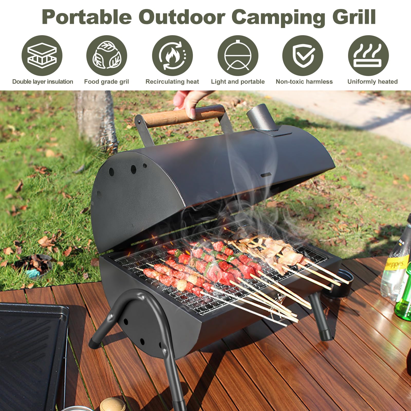 Portable Charcoal Grill - Compact 2-Side Carbon Mini Smoker BBQ for Outdoor Cooking, Camping, Picnics & Backyard | Perfect for Grilling Burgers, Steaks, Vegetables & Seafood | Ideal for Beach, Tailgating, RV Trips, Patio & Family Gatherings (Black) | Great for Small Spaces, Apartment Balconies & Quick Outdoor Meals | Best for Camping Trips, Backyard BBQs, Beach Parties & RV Adventures