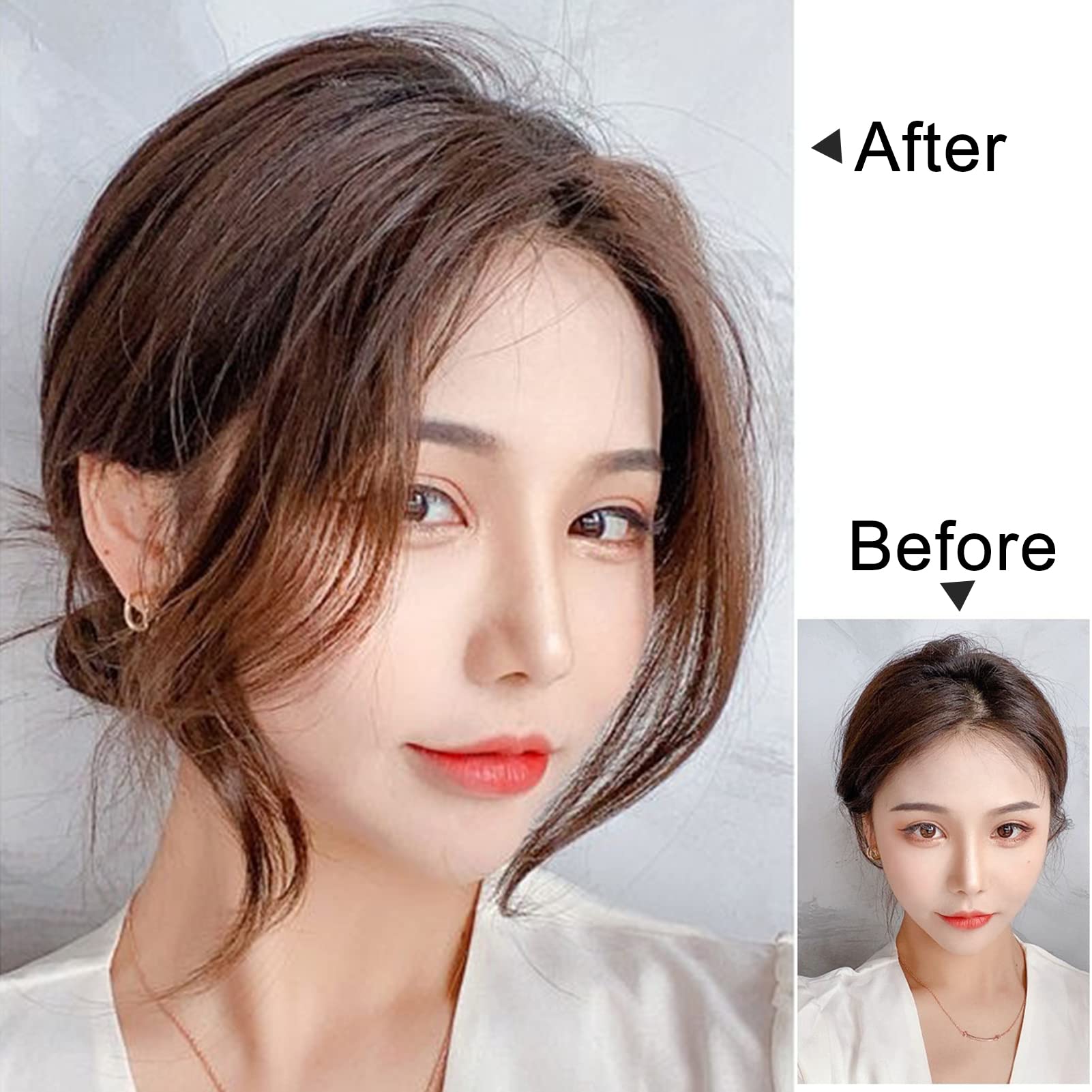 Natural Wave Fringe Hair Extension Clips for Women & Girls - 2PCS Human Curly Hair Bangs Clips with Long Front Side Bangs - Perfect for Daily Wear, Cosplay & Styling (Brown)