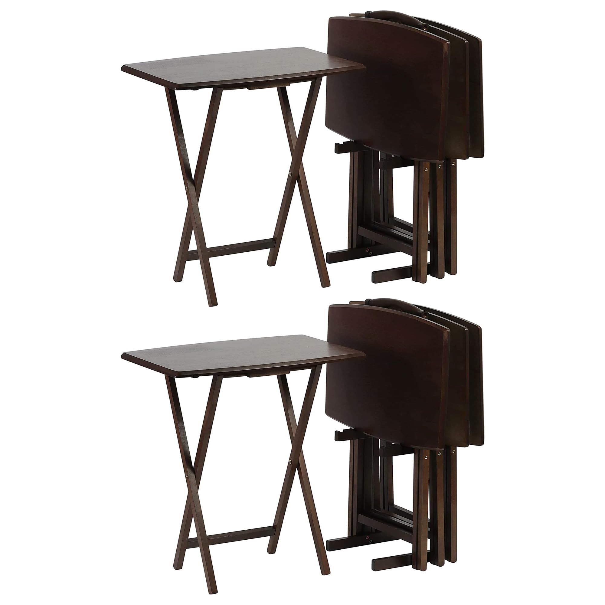 Premium PJ Wood Folding TV Tray Table - Solid Walnut Wood Construction, Portable Snack Desk with Storage Rack (10-Piece Set) - Perfect for Living Room, Bedroom & Home Theater Entertainment