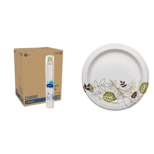 GP PRO Dixie PerfecTouch 12oz Insulated Paper Hot Cups (1000 Count) & Heavy-Weight Paper Plates (500 Count) - Perfect for Coffee Shops, Offices, and Catering Events