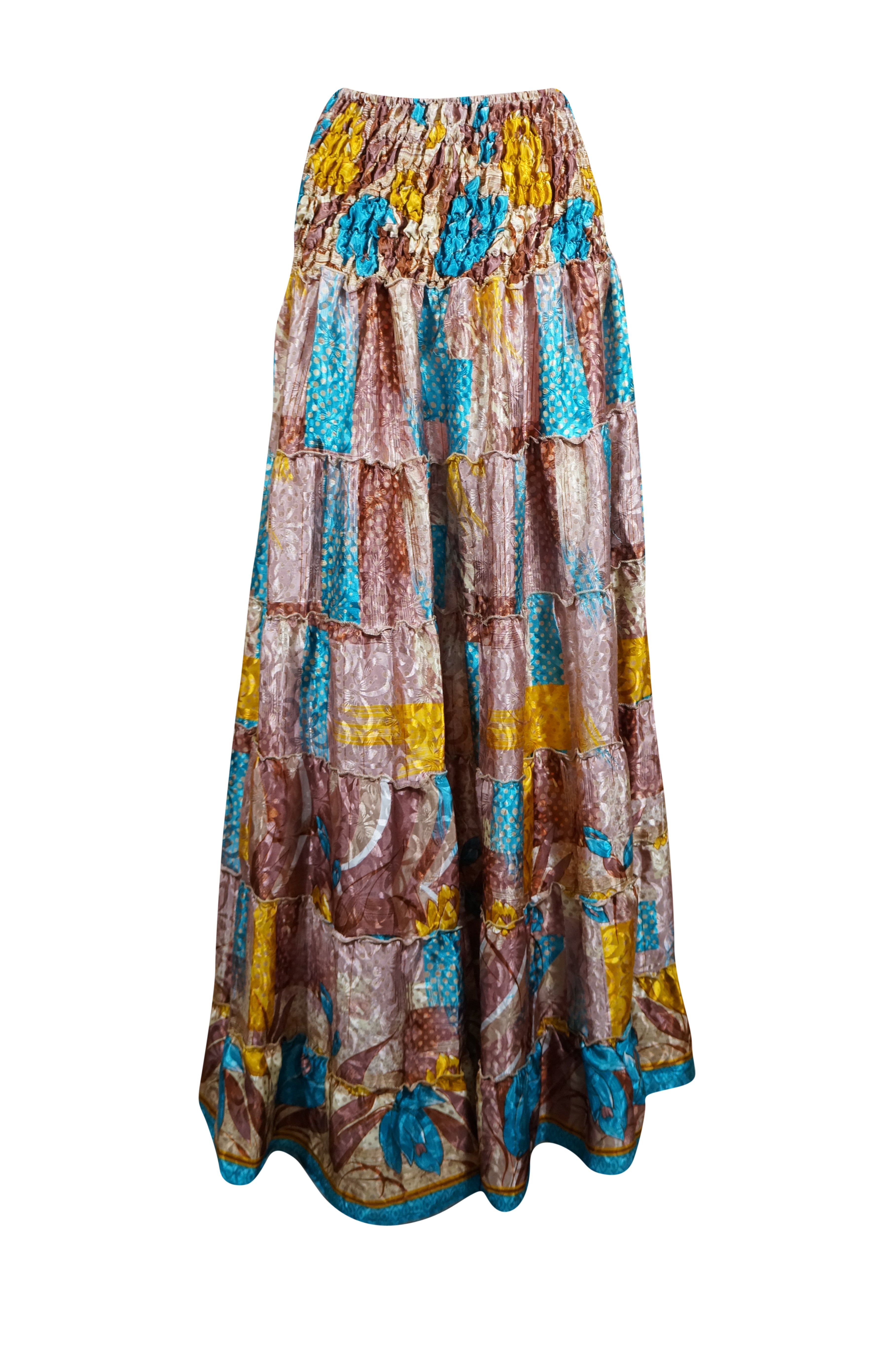Summer Multi Pink Floral Beach Maxi Skirt - Patchwork Boho Skirt Dress for Women S/M - Perfect for Beach Vacations, Music Festivals & Boho Chic Outfits
