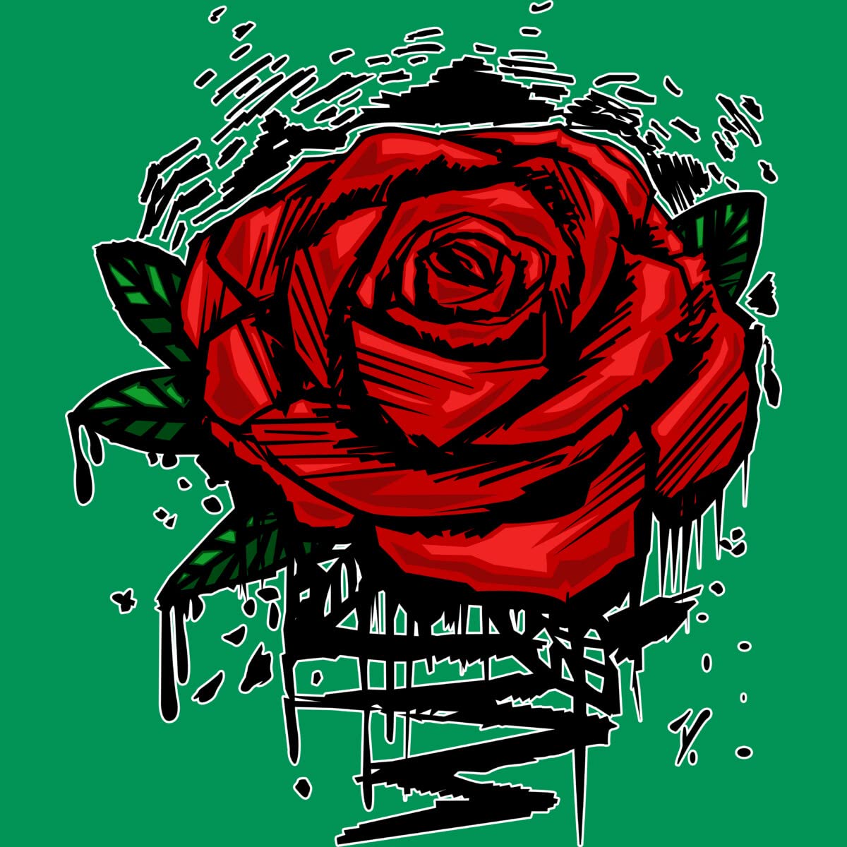 Design By Humans Junior's Rugged Rose by Adamzworld T-Shirt - Stylish Graphic Tee for Women & Teens - Perfect for Casual Wear, Street Fashion & Everyday Outfits