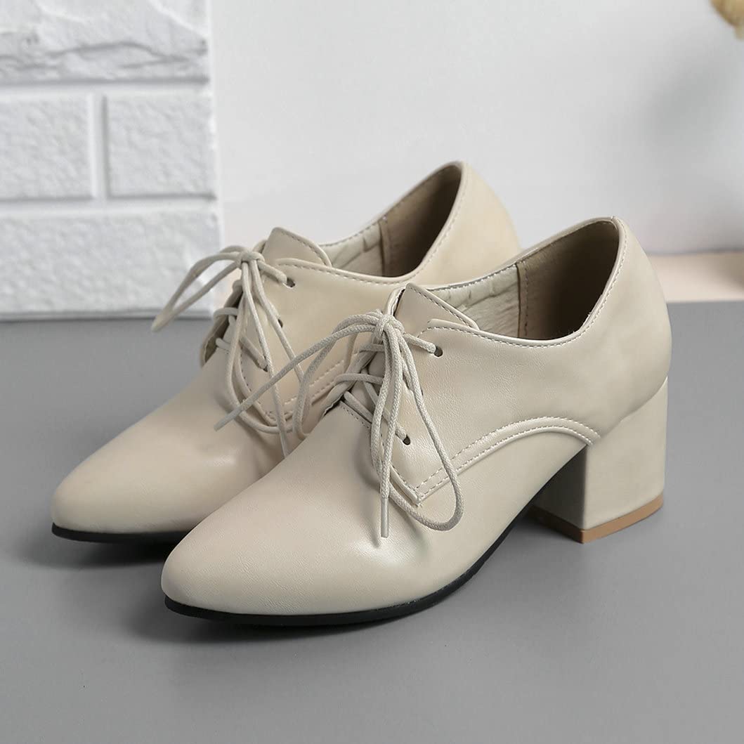 Stylish Women's High Heel Oxford Shoes - Chunky Block Heels, Pointed Toe & Lace Up Design for Office, Party & Formal Events | Comfortable Dress Pumps for Work, Dating & Special Occasions
