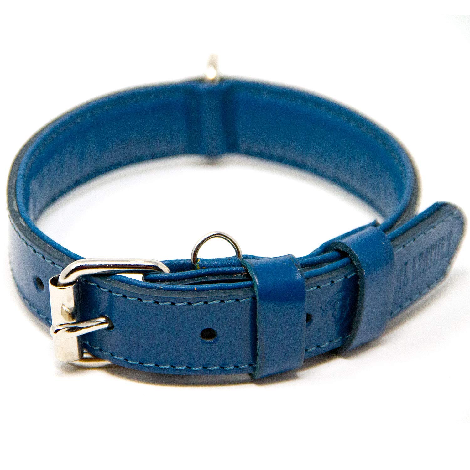 Premium Genuine Leather Dog Collar for Small Dogs - Soft Padded Full Grain Leather, Adjustable & Durable (Blue, Small) - Perfect for Daily Walks, Training & Outdoor Adventures