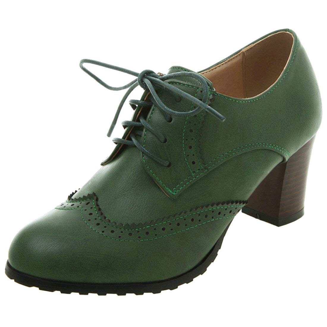 MAVMAX Women's Wingtip Oxford Shoes - Vintage Lace-Up Chunky Heel Pumps for Office, Wedding & Retro Fashion Outfits