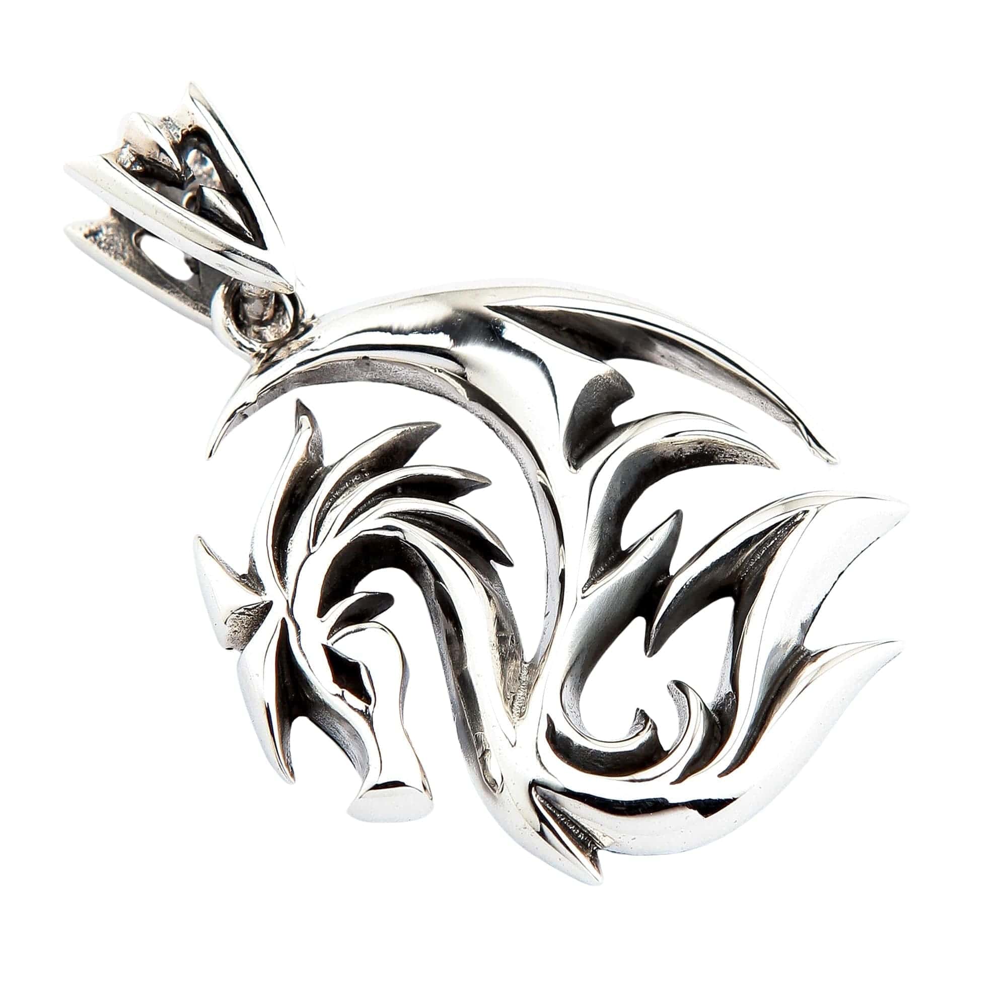 Tribal Dragon Wolf Sterling Silver Men's Pendant Necklace - Handmade Jewelry for Men, Viking Style Gift for Him, Perfect for Everyday Wear & Special Occasions