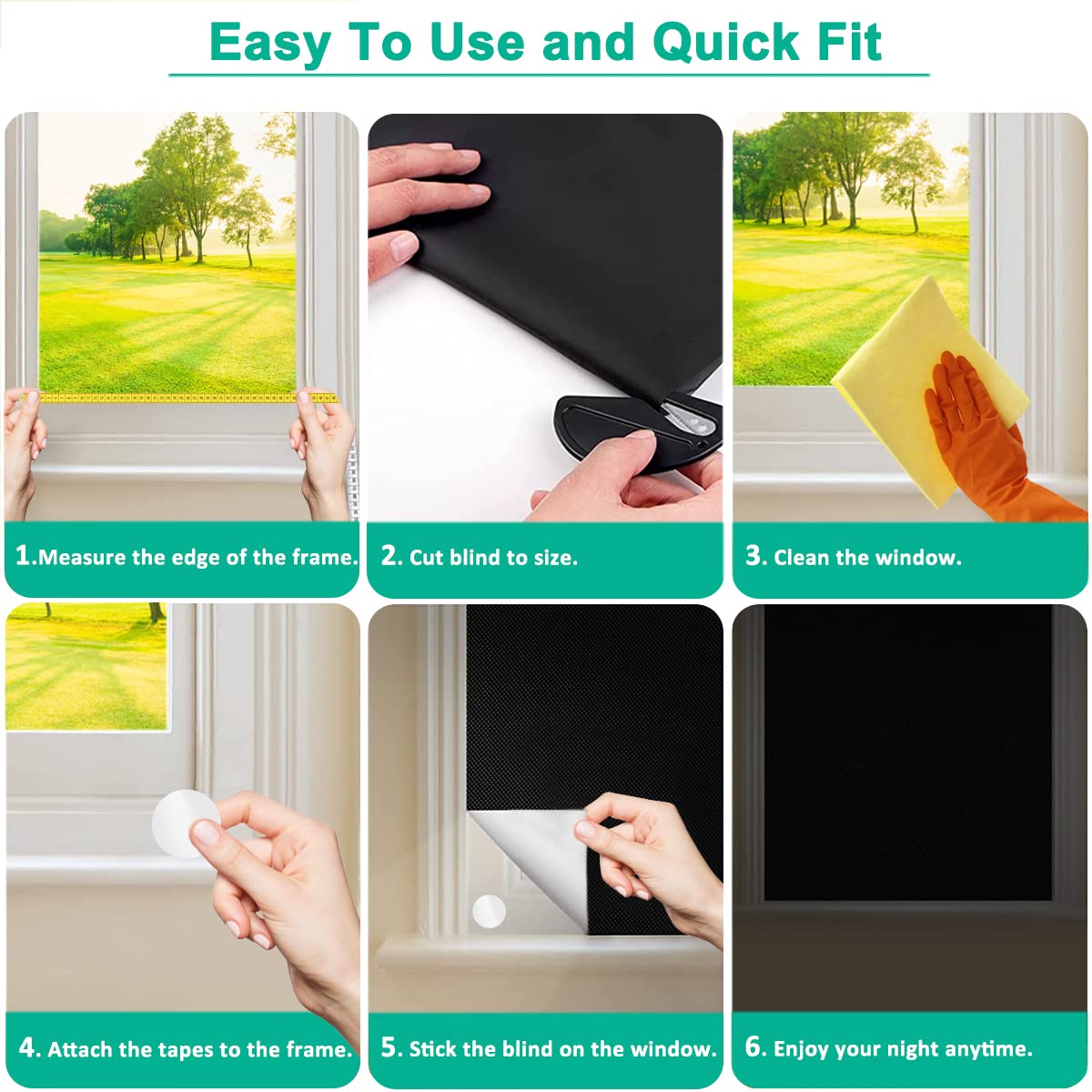 100% Blackout Window Shades - 57 x 98 Inch Portable Blackout Blinds with 30X Nano Adhesive Tape | Fits Any Window Size & Shape | Perfect for Bedroom, Nursery, RV, Travel & Home Use | Blocks Light for Better Sleep & Privacy